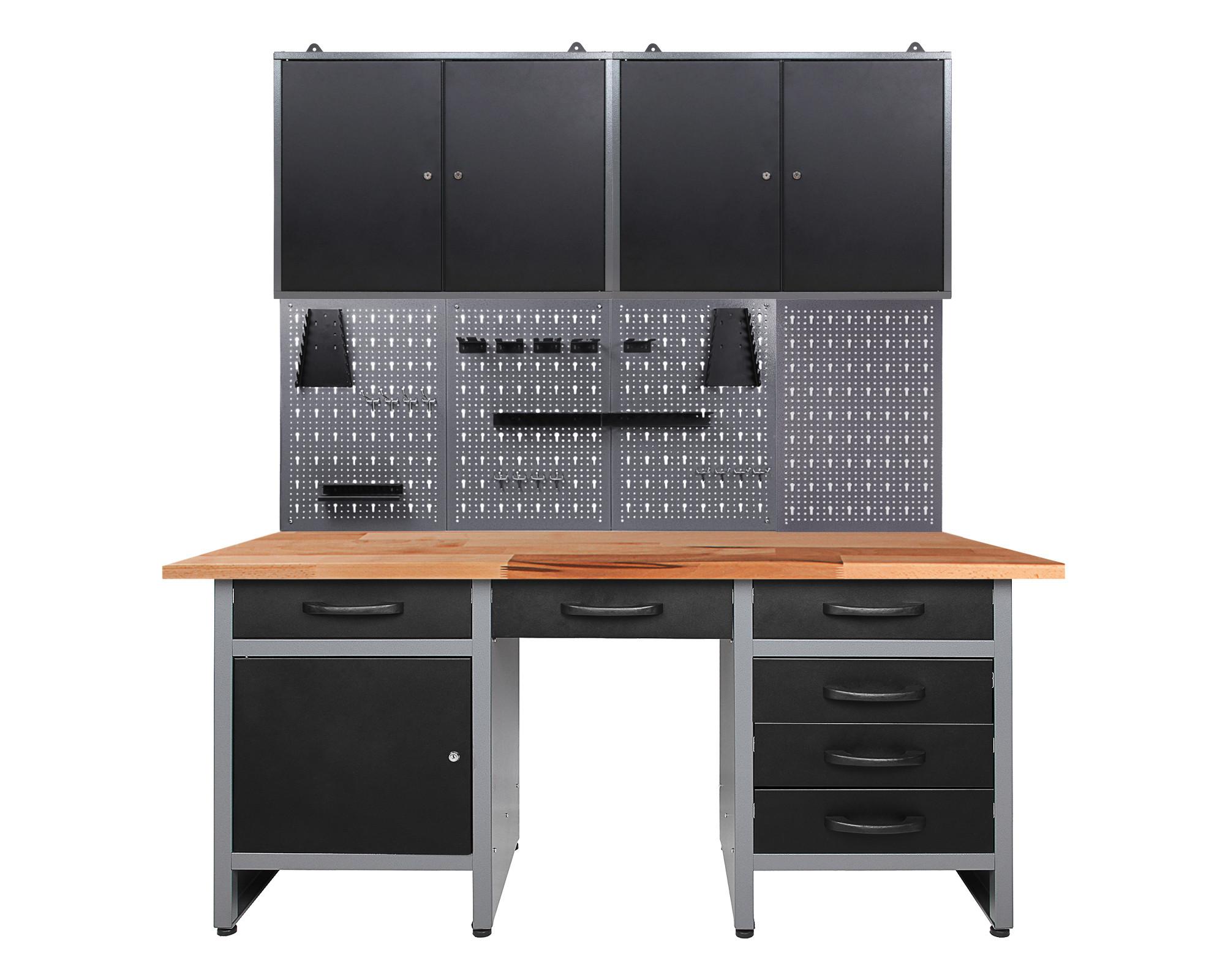 Werkbank-set Harry B: 160 Cm Anthrazit/grau - Anthrazit/Grau, Basics, Holz/Metall (160/205/60cm)