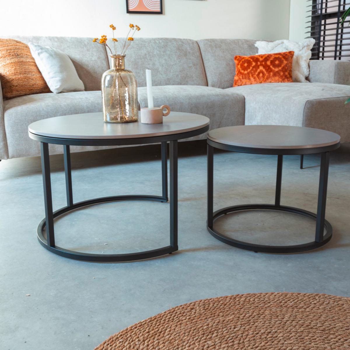 Couchtisch Leyton Grau/Schwarz, 68 cm - Schwarz/Grau, MODERN, Stein/Metall (68/43/68cm) - MID.YOU
