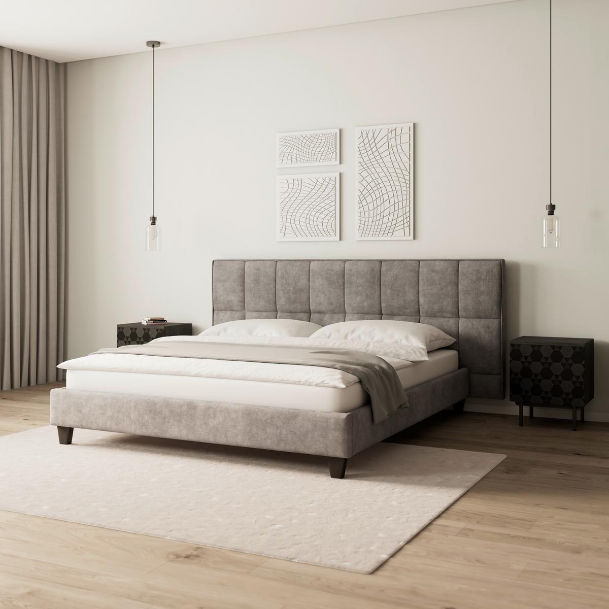 Manželská postel s čelem VALERIA 180x200, šedá - šedá/černá, Moderní, dřevo/kompozitní dřevo (180/200cm) - Bessagi Home