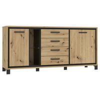 Sideboard mit Glaselement B: 177,4cm Trondheim, Eiche Dekor - Eichefarben/Schwarz, Basics, Glas/Holzwerkstoff (177,4/81,3/41,5cm) - Livetastic
