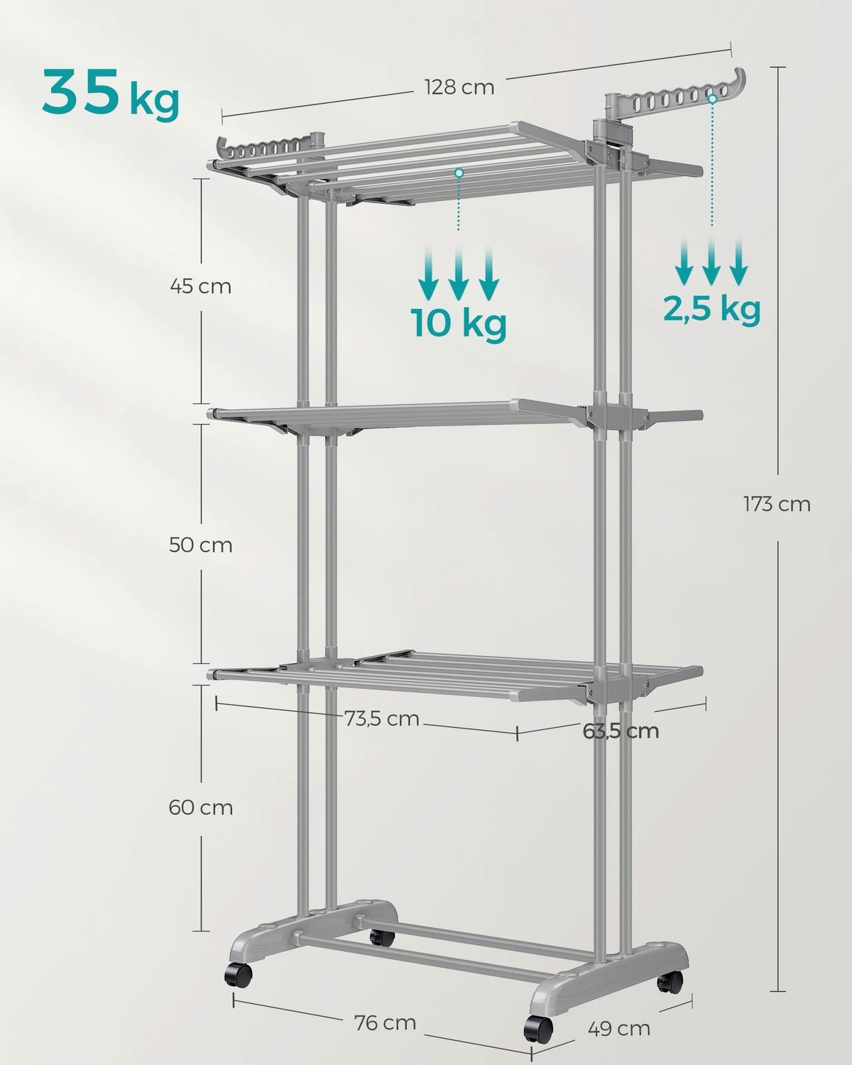 Wäschetrockner Grau B: 76 Cm - Grau, Basics, Kunststoff/Metall (76/173/49cm)