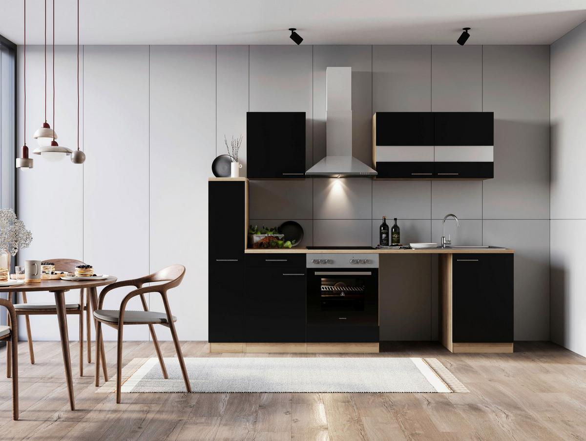 Küchenblock Merle Schwarz B: 250 Cm - Eichefarben/Schwarz, Basics, Glas/Holzwerkstoff (250cm) - Respekta