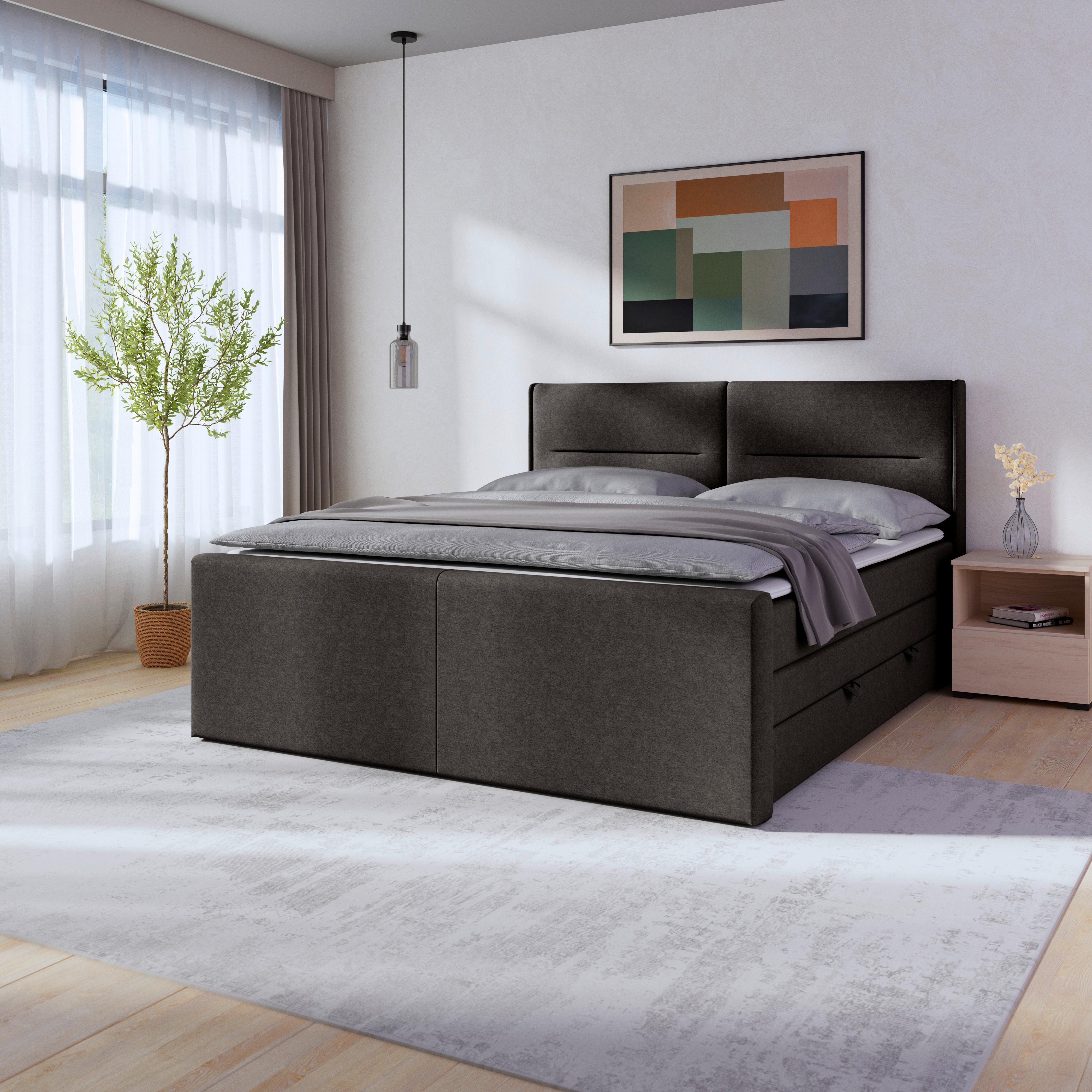 Boxspringbett Kyoto Anthrazit inkl.bettkasten, L: 180 cm - Anthrazit, MODERN, Holz/Kunststoff (180/200cm) - MID.YOU