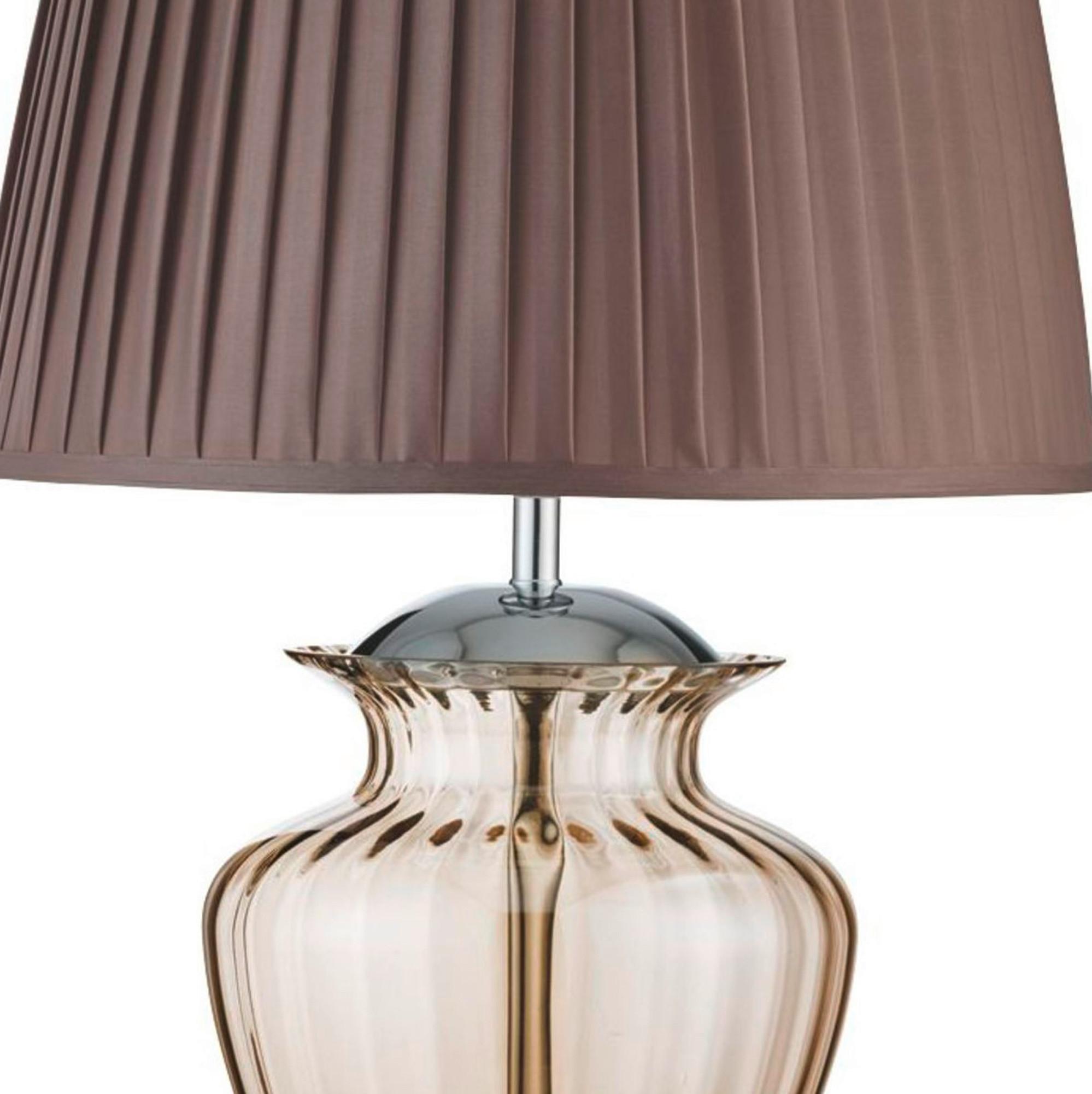 Tischlampe Elina Braun / Chromfarben mit Schnurschalter - Chromfarben/Bernsteinfarben, KONVENTIONELL, Glas/Textil (42/69cm)