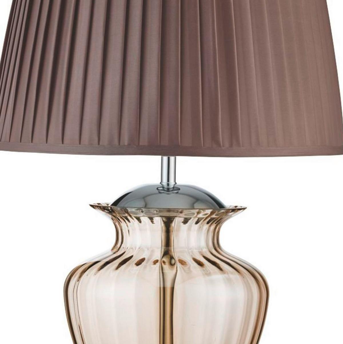 Tischlampe Elina Braun / Chromfarben mit Schnurschalter - Chromfarben/Bernsteinfarben, KONVENTIONELL, Glas/Textil (42/69cm)