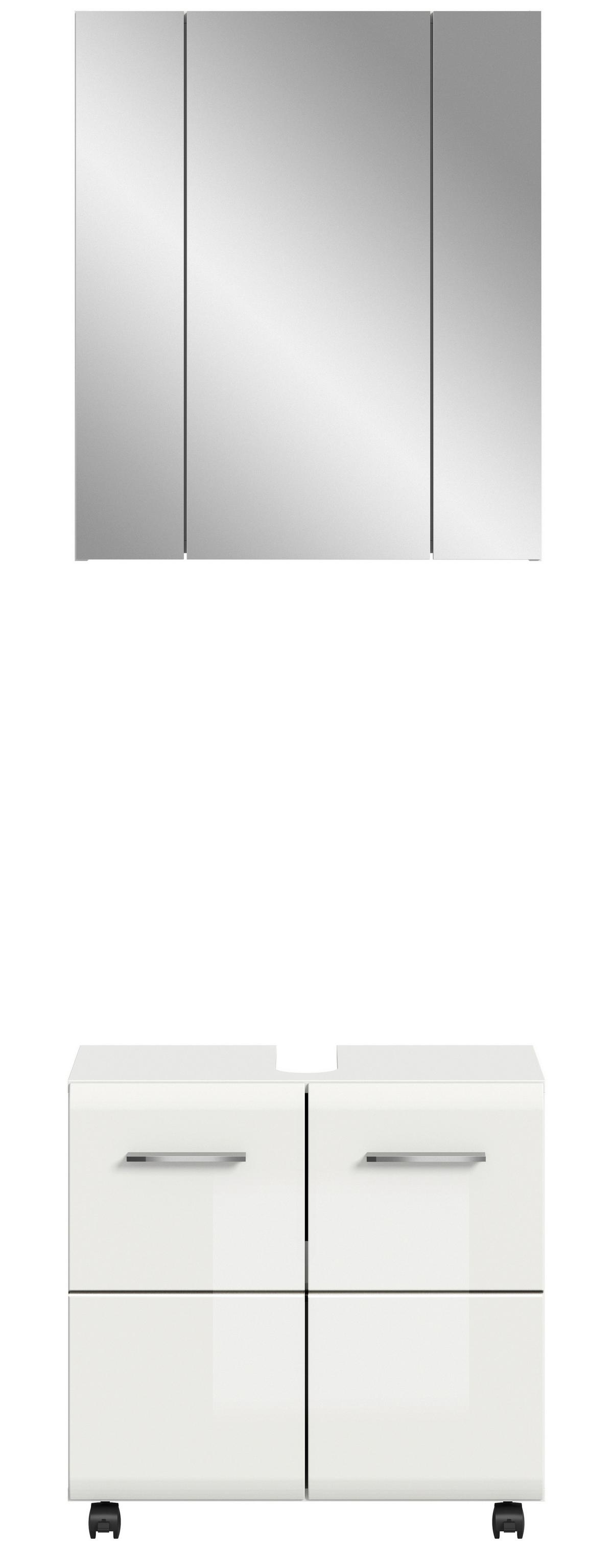 BADEZIMMER Ice Weiß/Weiß HG B: 60cm - Weiß Hochglanz/Schwarz, Trend, Glas/Holzwerkstoff (60cm) - MID.YOU