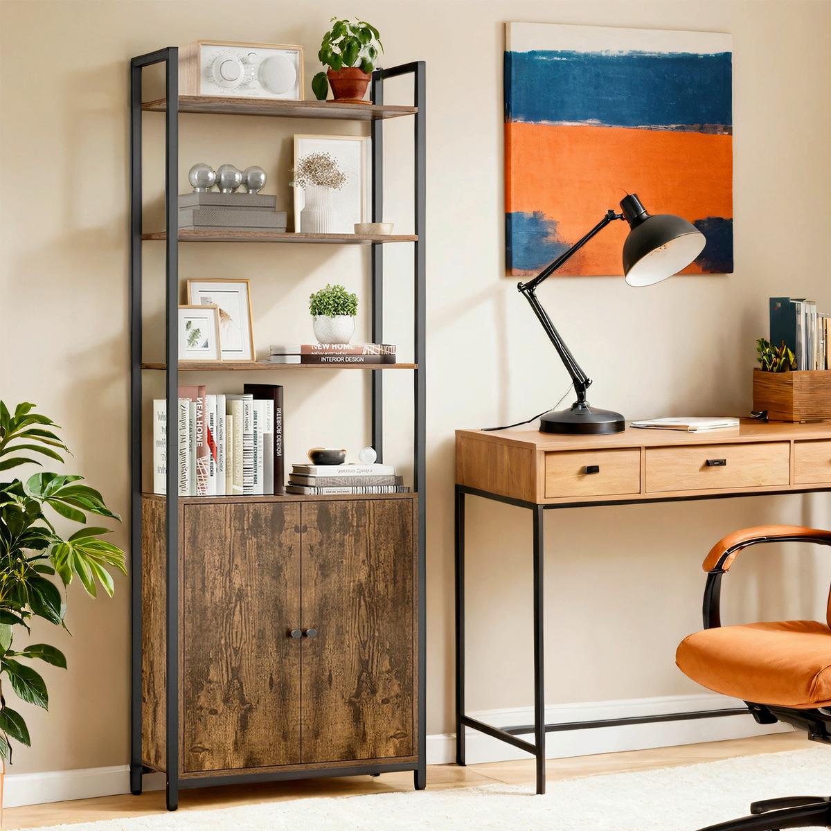 Regal Bookshelf - Schwarz/Braun, MODERN, Holzwerkstoff/Metall (60/159,5/24cm) - MID.YOU