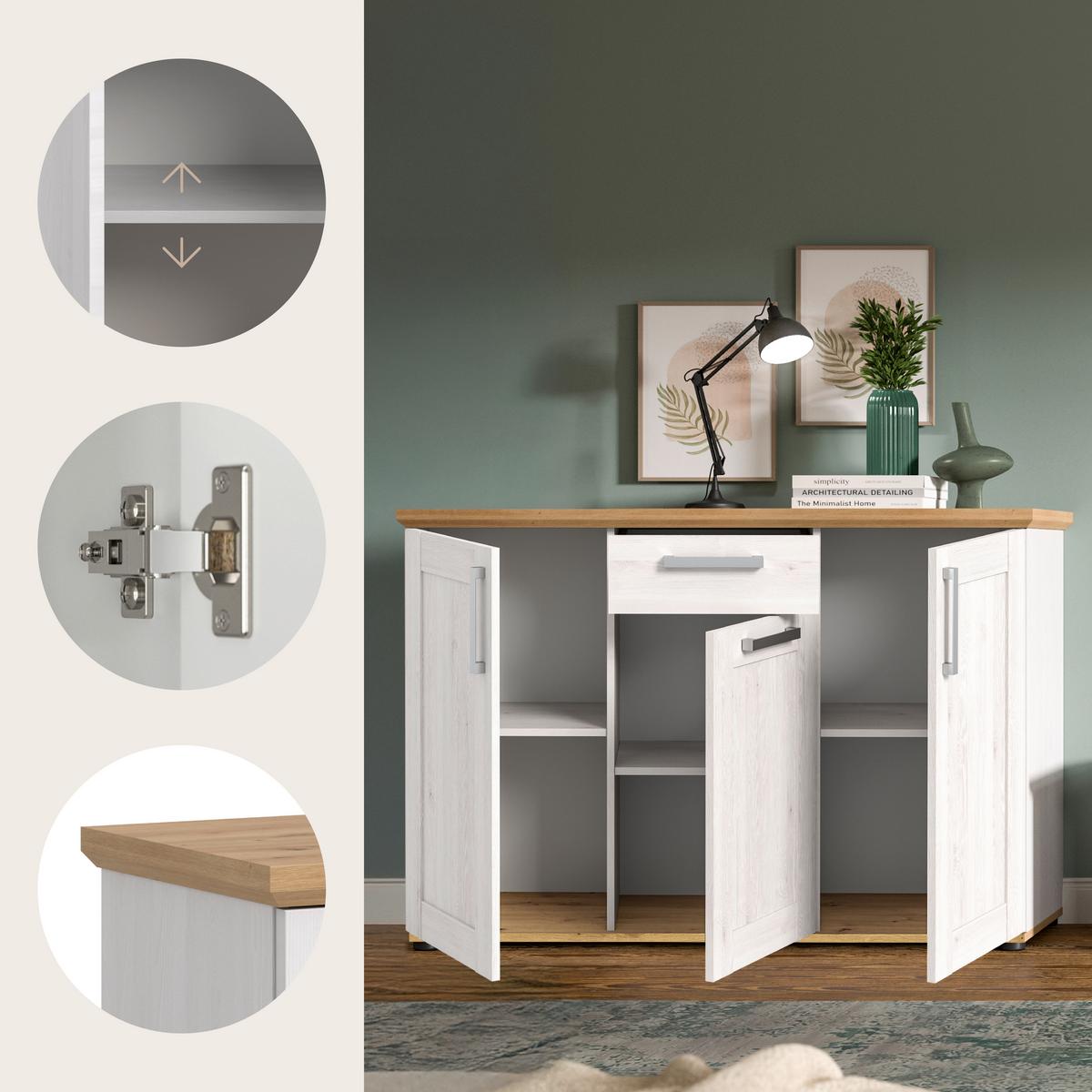 Sideboard Verona Lärchefarben /Eiche Dekor B: 129cm - Lärchefarben/Schwarz, Design, Holzwerkstoff (129/80/40cm) - Livetastic