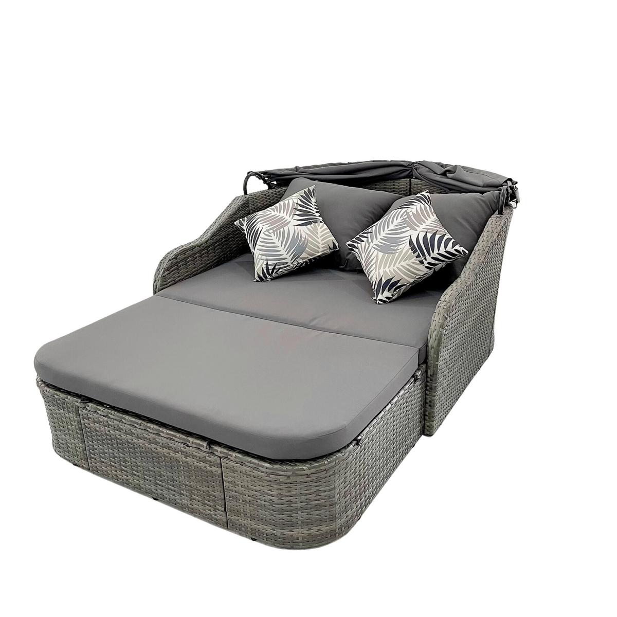 Sonneninsel Rio Grau/Schwarz Metall/Kunststoff/Textil +dach - Schwarz/Grau, MODERN, Kunststoff/Textil (206/132/64cm) - Beldano