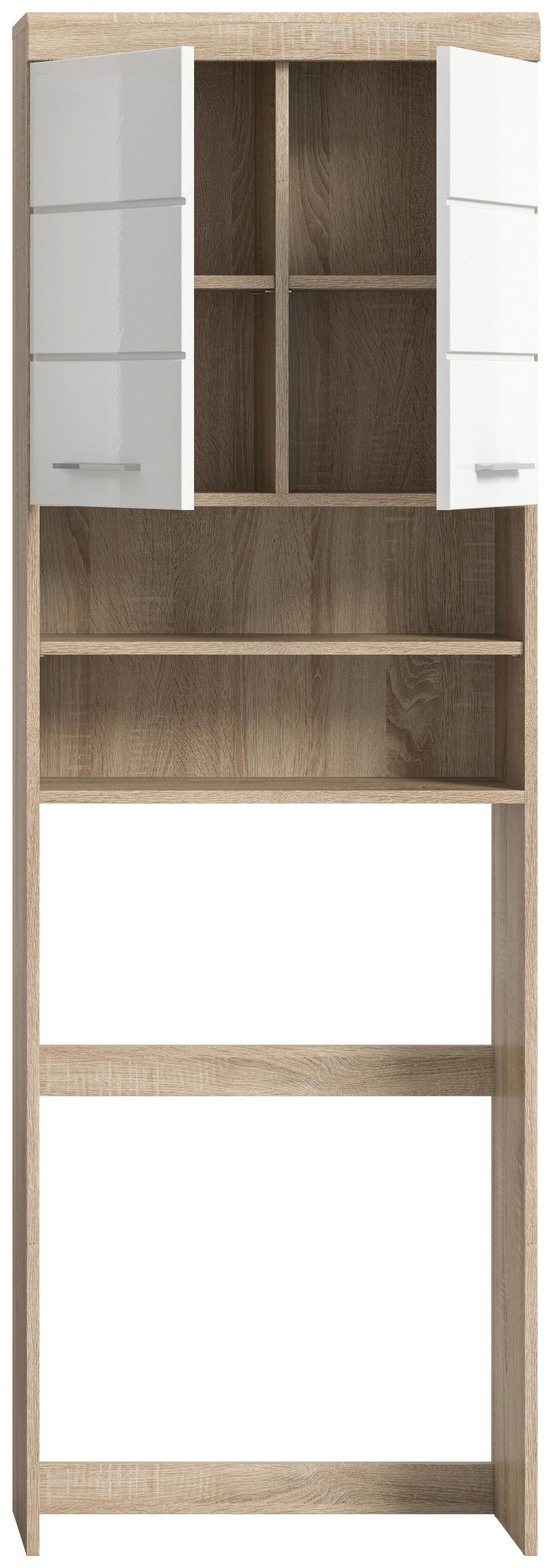 Waschmaschinenschrank Lambada Sonoma Eiche Dekor Weiß Hg - Weiß Hochglanz/Silberfarben, MODERN, Holzwerkstoff (63/191/24cm) - MID.YOU