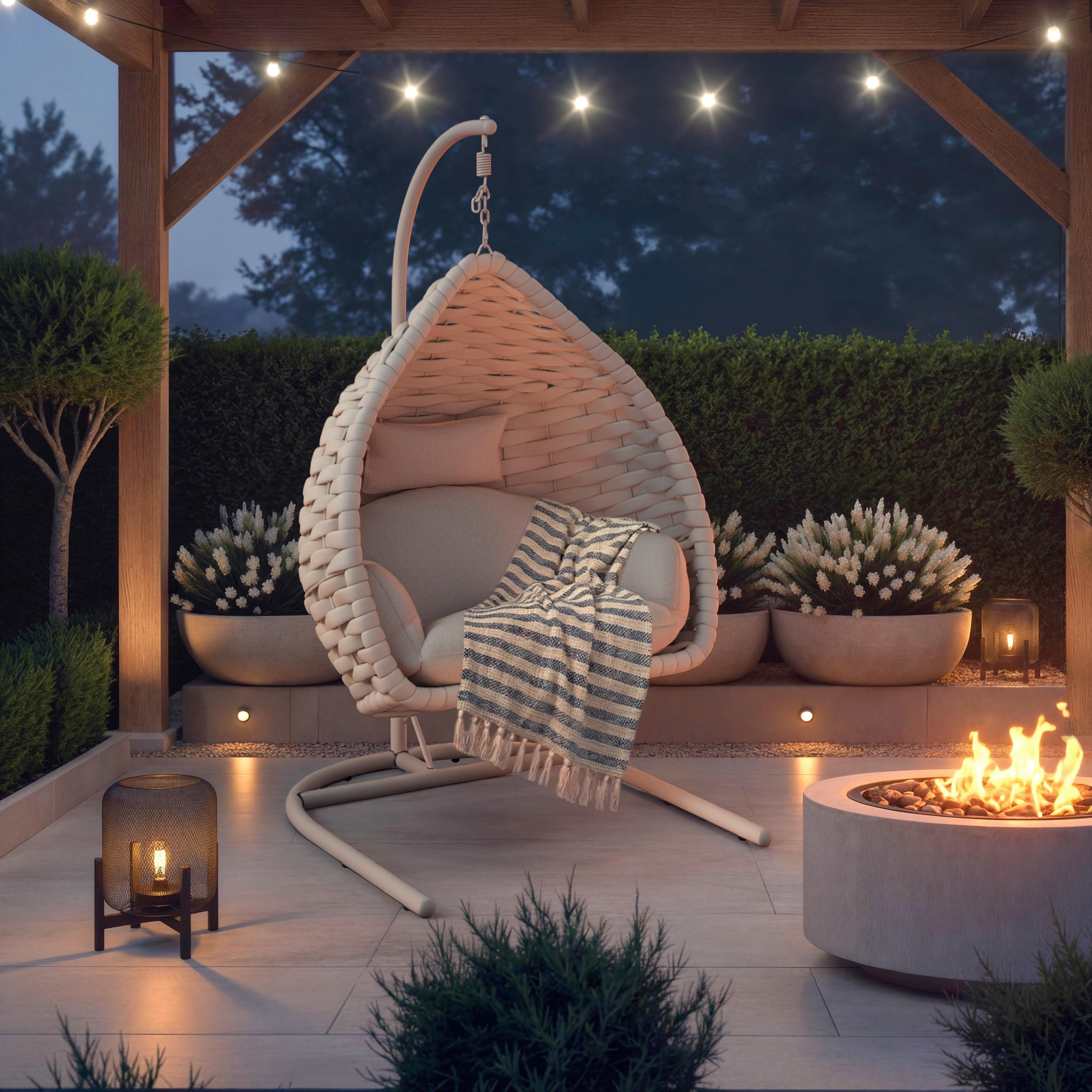 ZÁVESNÉ KRESLO SASA - krémová, Modern, kov/textil (115/200/118cm) - Bessagi Garden