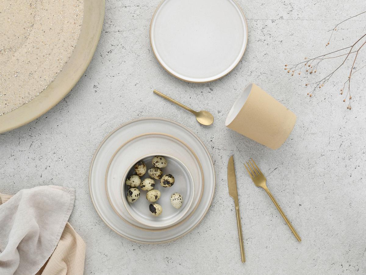 Kaffeebecherset Futuro Weiß, Beige L: 22,5 cm - Beige/Weiß, Basics, Keramik (22,5/22,5/13,5cm) - Creatable