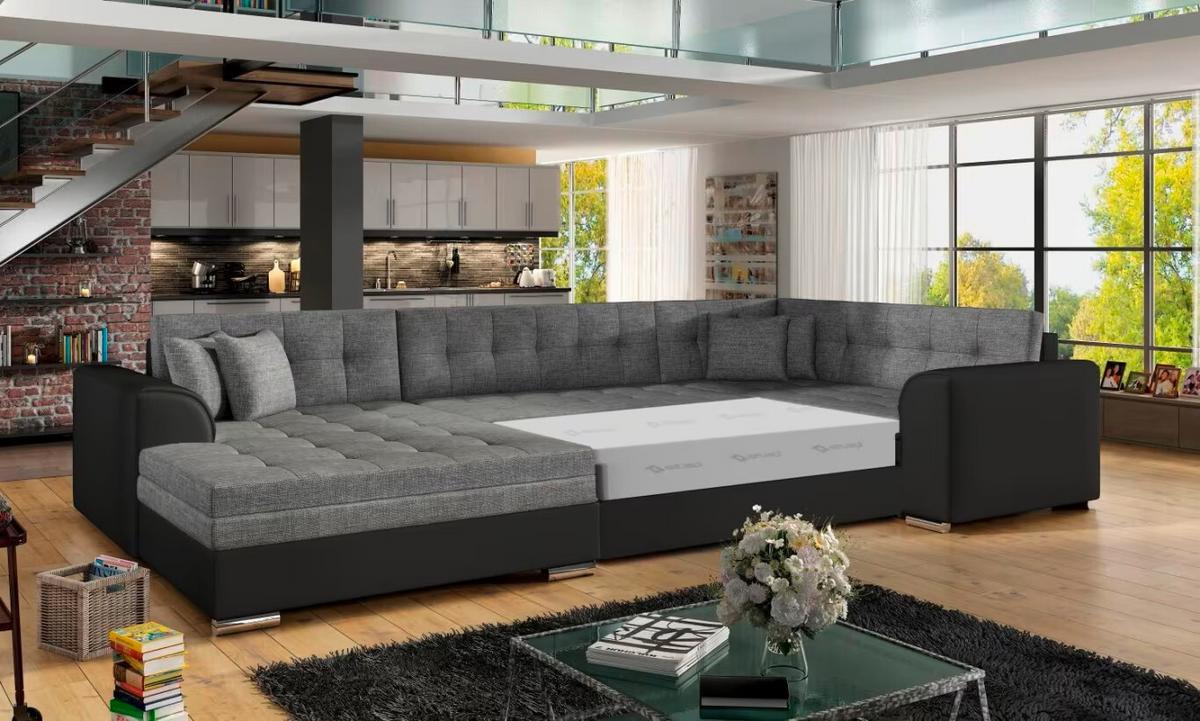 Wohnlandschaft Damario Grau, Schwarz U:189x338x189cm - Chromfarben/Schwarz, Design, Textil (189/338/189cm) - MID.YOU