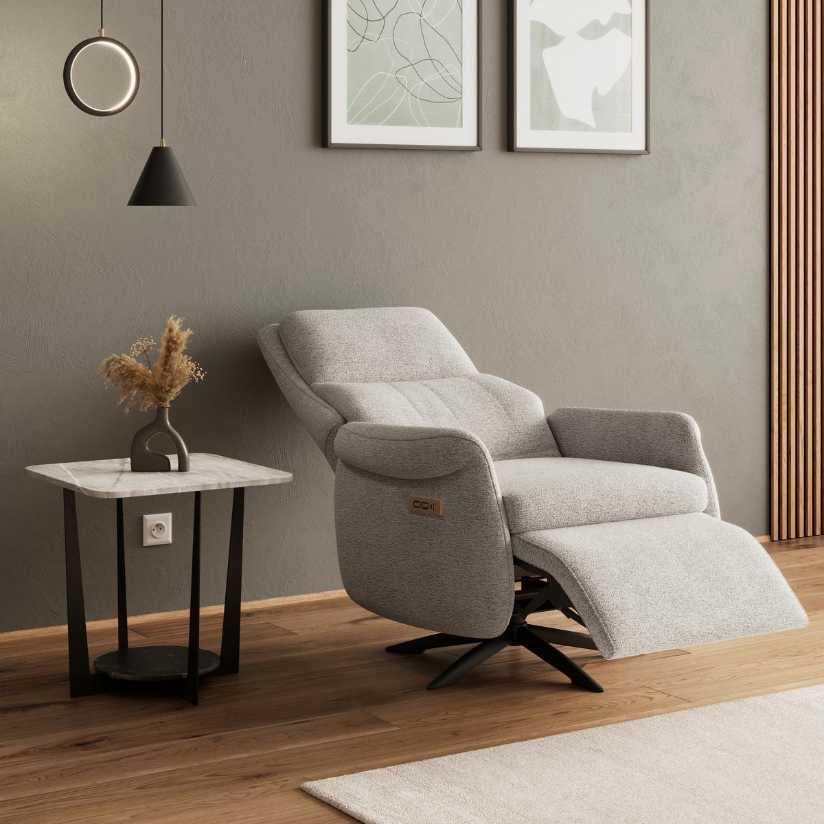 Relaxační křeslo ALICE, světle šedé buklé, max. 140 kg - černá/světle šedá, Moderní, kov/dřevo (76/110/94cm) - Bessagi Home