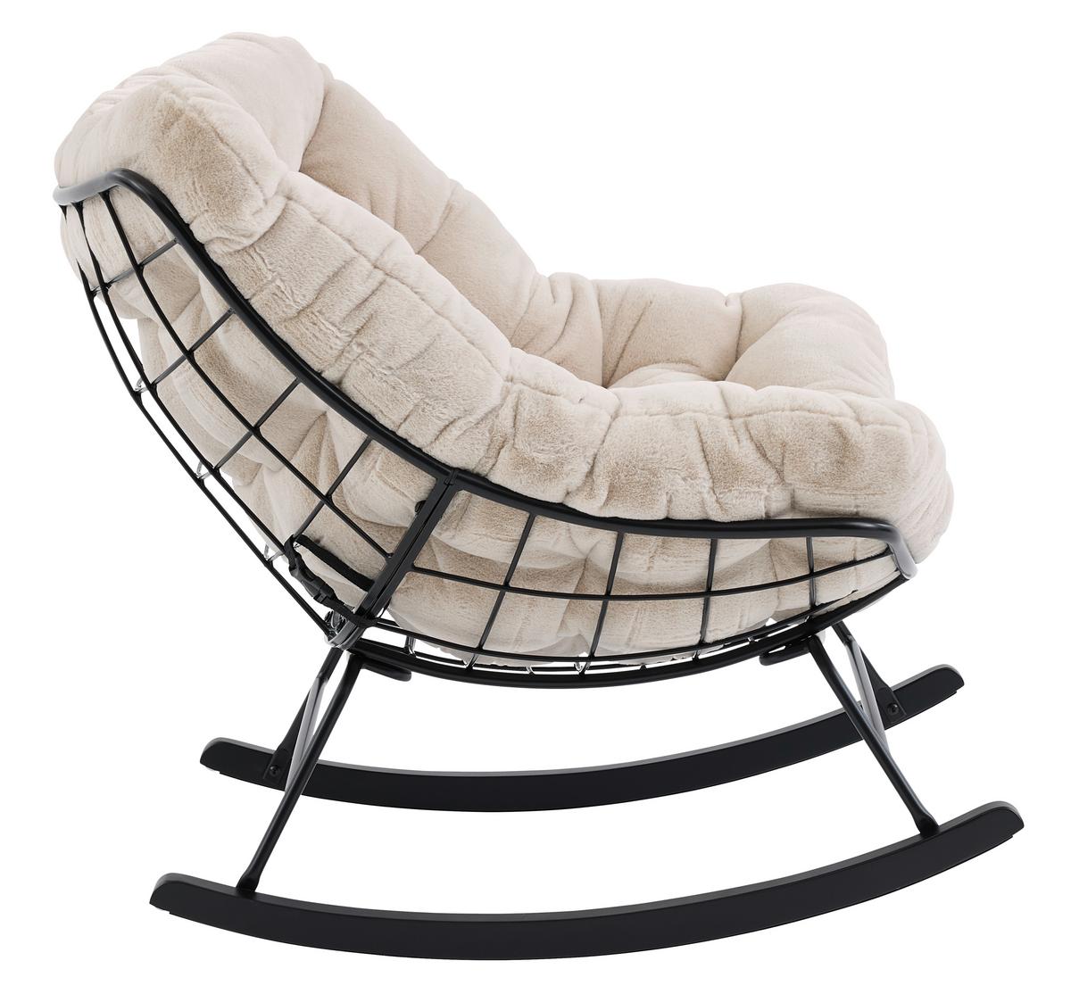 Hojdacie kreslo CLOUD, béžová umelá kožušina - čierna/béžová, Modern, kov/drevo (96/88/103cm) - Mömax