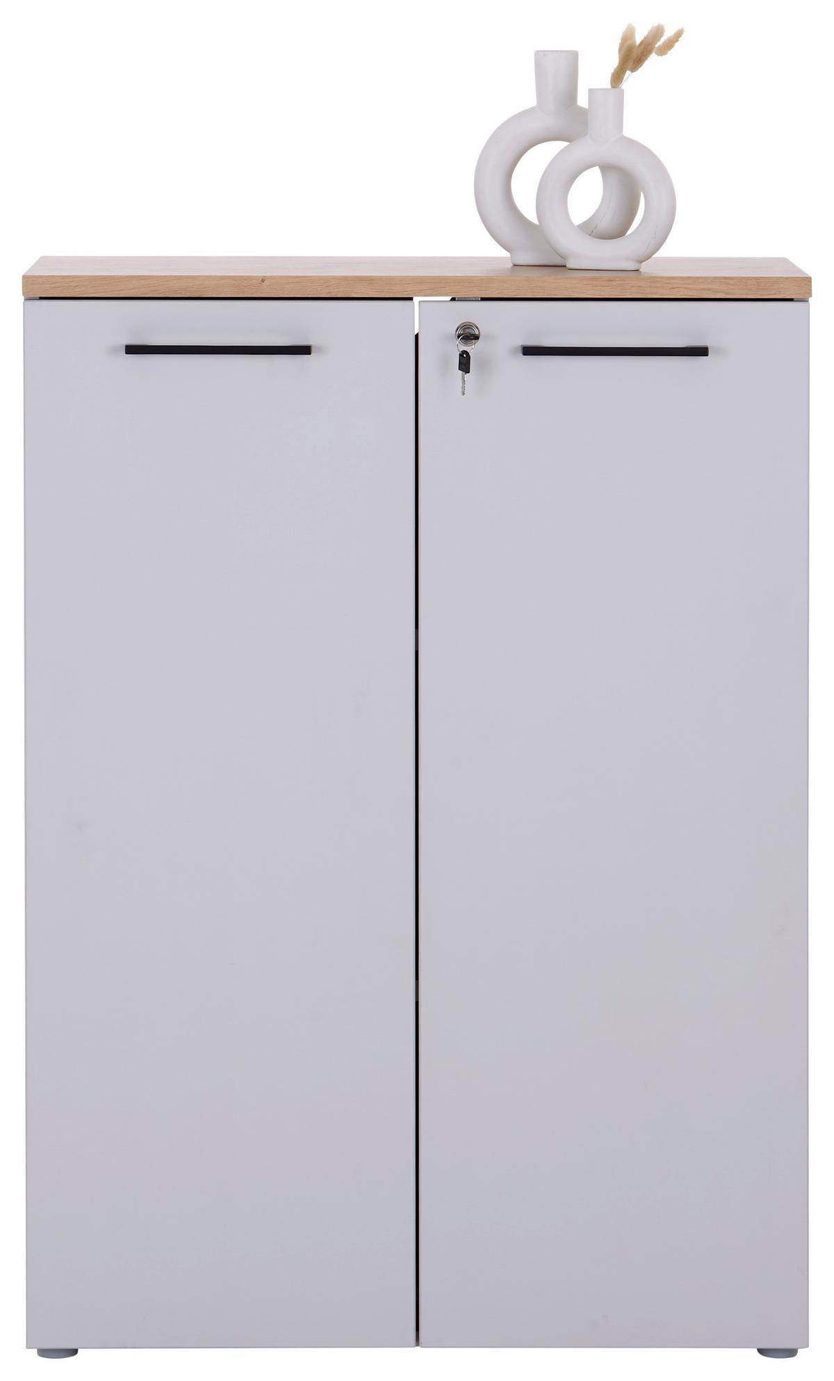 Aktenschrank versperrbar Eiche Dekor Weiß B: 80 cm - Eichefarben/Grau, MODERN, Holzwerkstoff (80/112/38cm)