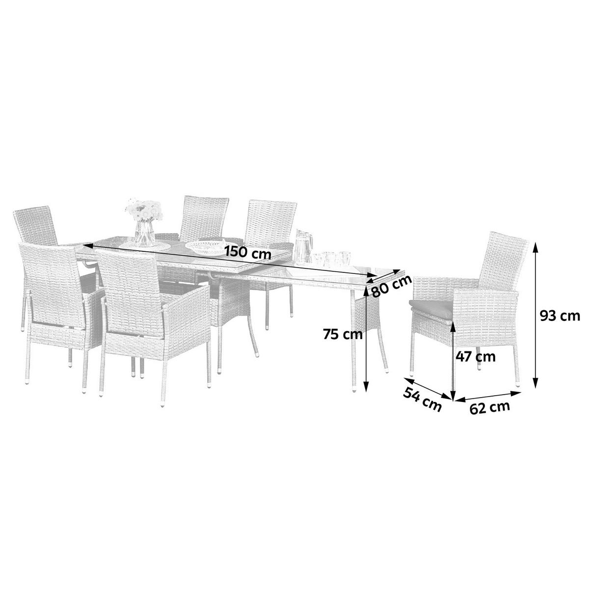 Gartengarnitur 13-Tlg Sevilla Kunststoff/Aluminium mit Kissen - Braun, MODERN, Glas/Kunststoff - Gardenson