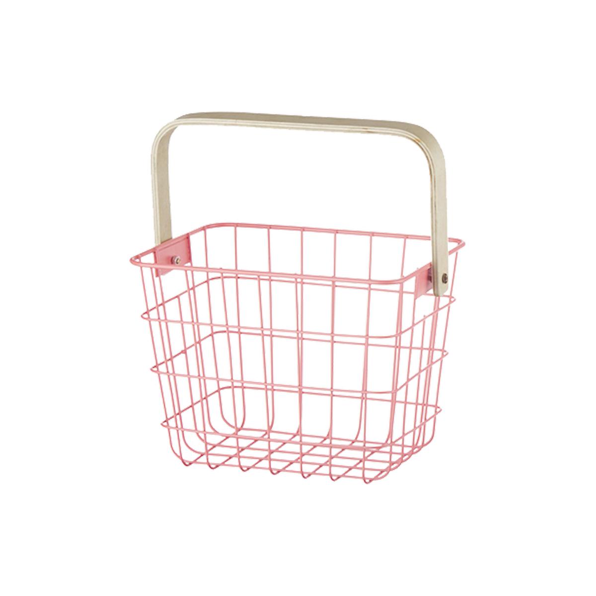 Košík LINUS - prírodná farba/ružová, kov/drevo (20/15/15cm) - Mömax
