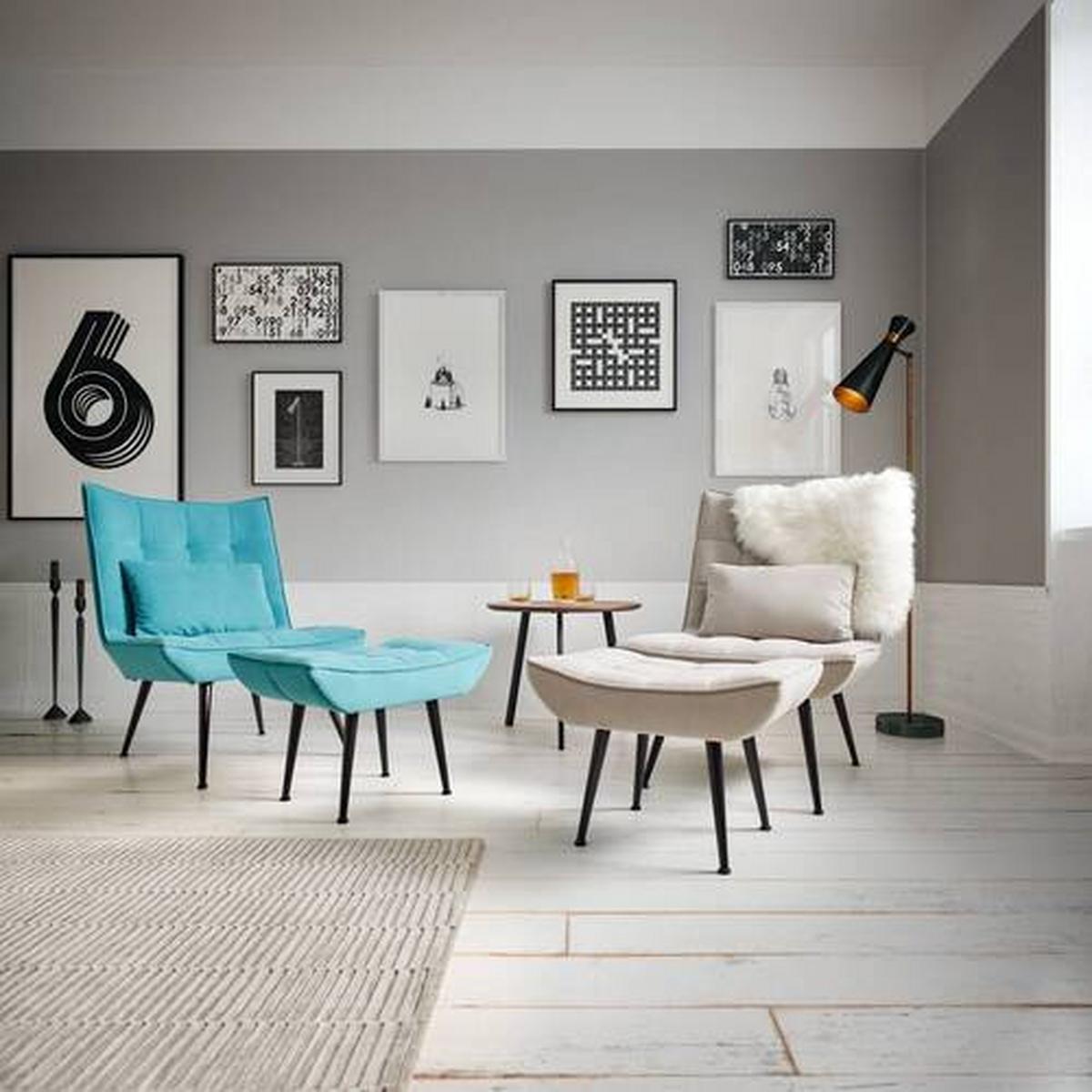 Čalouněné křeslo s podnožkou TOMA, světlešedé - černá/světle šedá, Moderní, kov/dřevo (68/95/66cm) - Bessagi Home