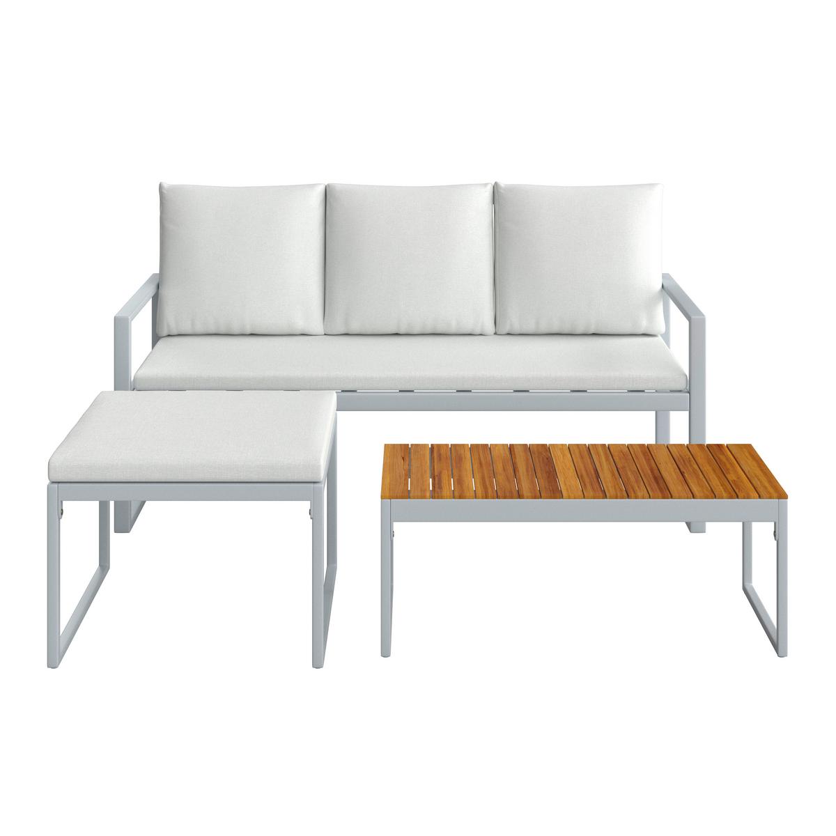 Terasová sedacia súprava ARIELLA - farba akácie/svetlosivá, Modern, kov/drevo (160/88/65cm) - Bessagi Garden