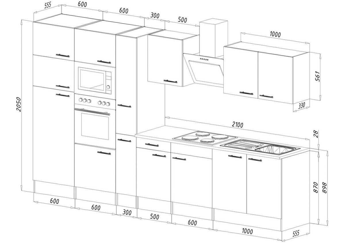 Küchenzeile ohne Geräte B: 360 cm Grau/Eiche Dekor - Eichefarben/Grau, Basics, Holzwerkstoff (360cm) - Respekta