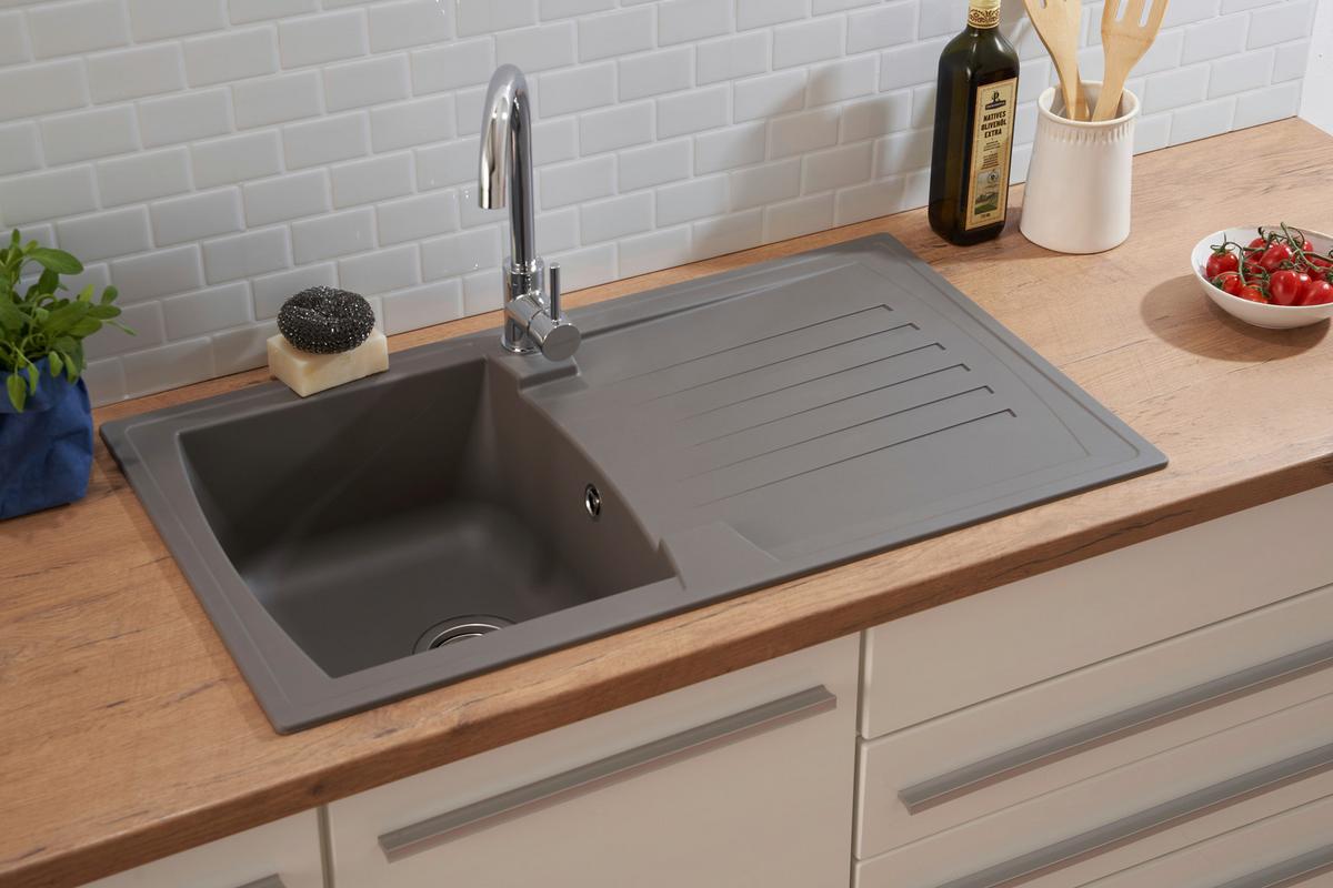 Spüle Respekta Boston Stein Bxt: 86x50 Cm - Grau, Trend, Glas/Kunststoff (86/20/50cm) - Respekta