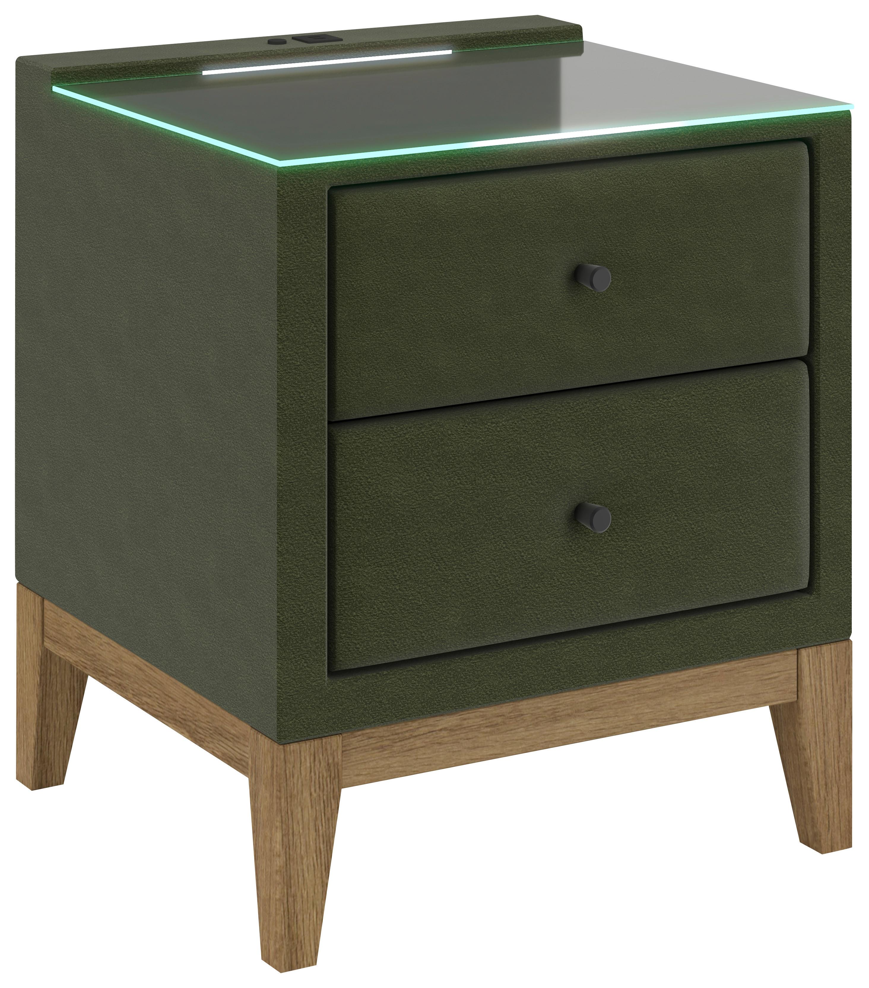 Nachtkästchen Smile inkl. Beleuchtung, B: 49cm - Grün, KONVENTIONELL, Glas/Holz (49/58,5/46cm) - James Wood