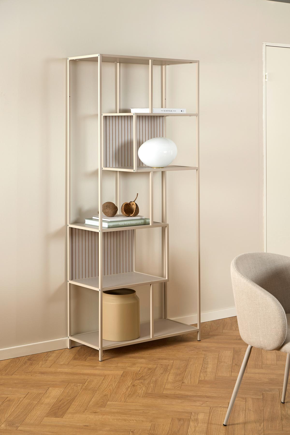 REGÁL SEAFORD - šedá, Moderní, kov/kompozitní dřevo (77/185/35cm)