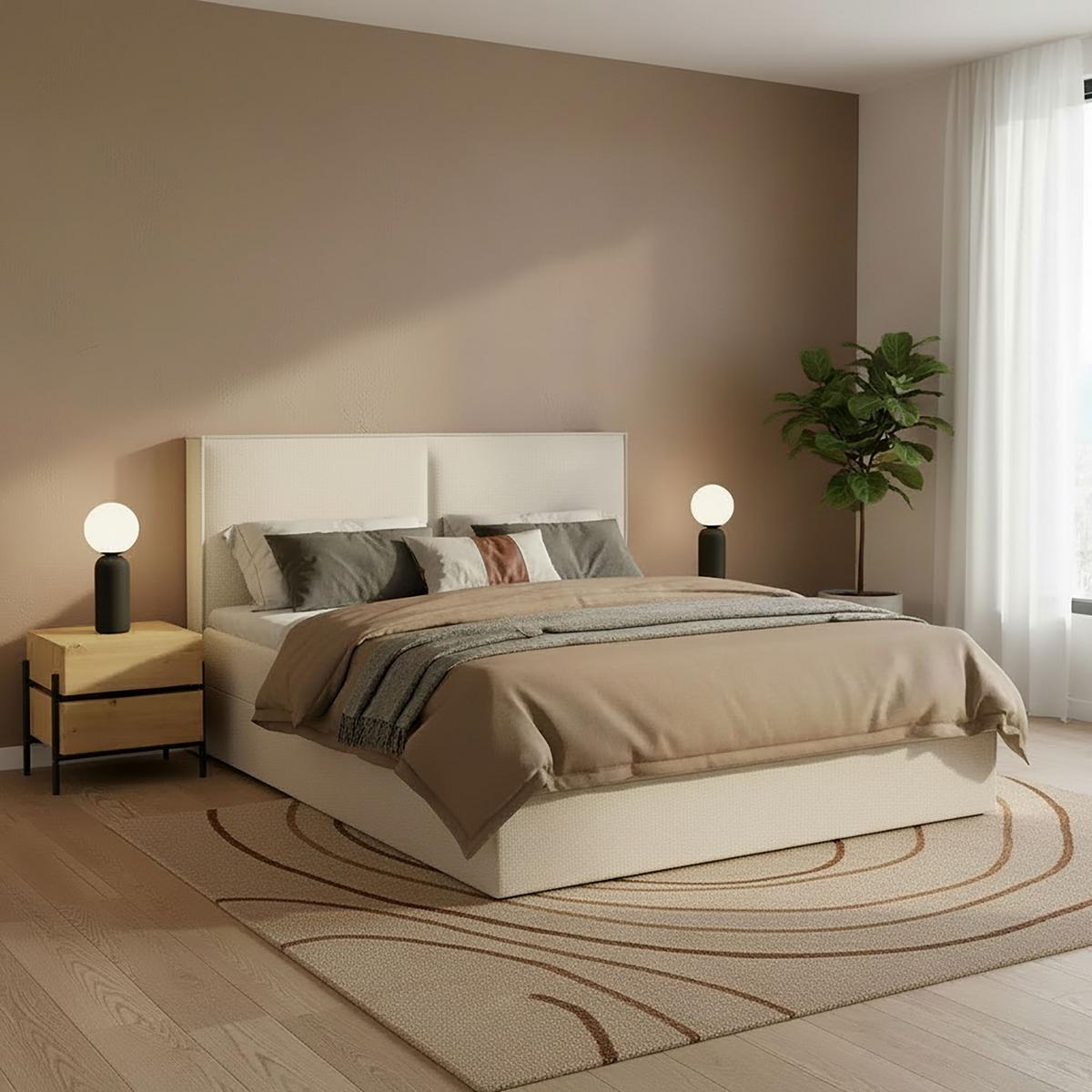 Boxspringová posteľ IMOLA 180x200, krémová - čierna/krémová, Modern, drevo/textil (180/200cm) - Bessagi Home