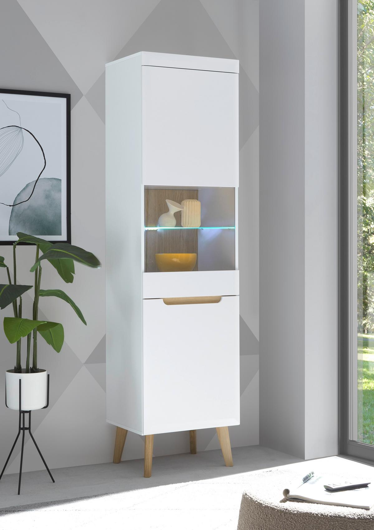 Vitrine Svante Torge Weiß/Eichefarben B: 50 cm - Eichefarben/Weiß, Design, Holzwerkstoff (50/197/40cm) - MID.YOU