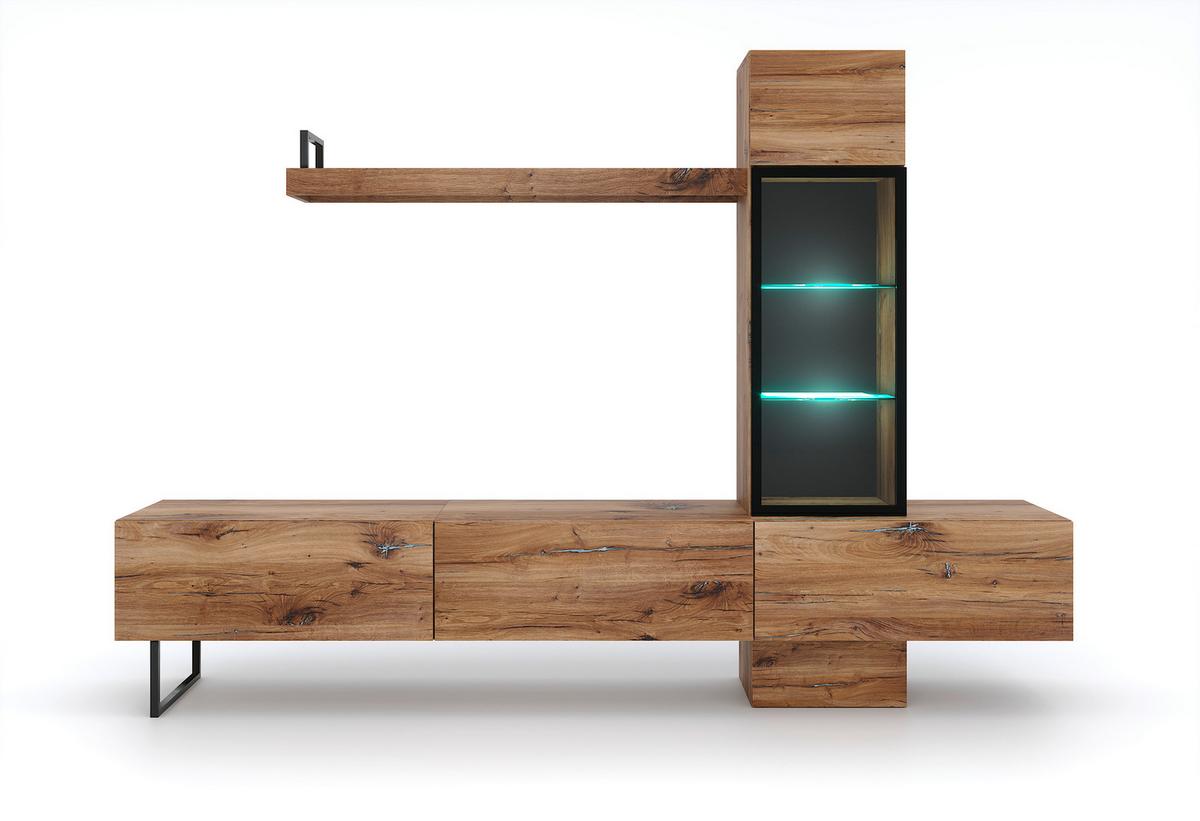 Obývací stěna MESSINA - barvy dubu/černá, Design, kov/kompozitní dřevo (240/170/45cm) - MID.YOU