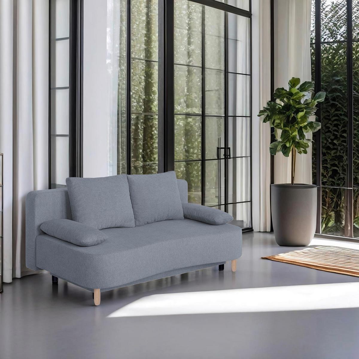 Schlafsofa mit Bettkasten Lara Grau - Dunkelgrau/Buchefarben, Design, Holzwerkstoff/Textil (193/86/85cm) - P & B