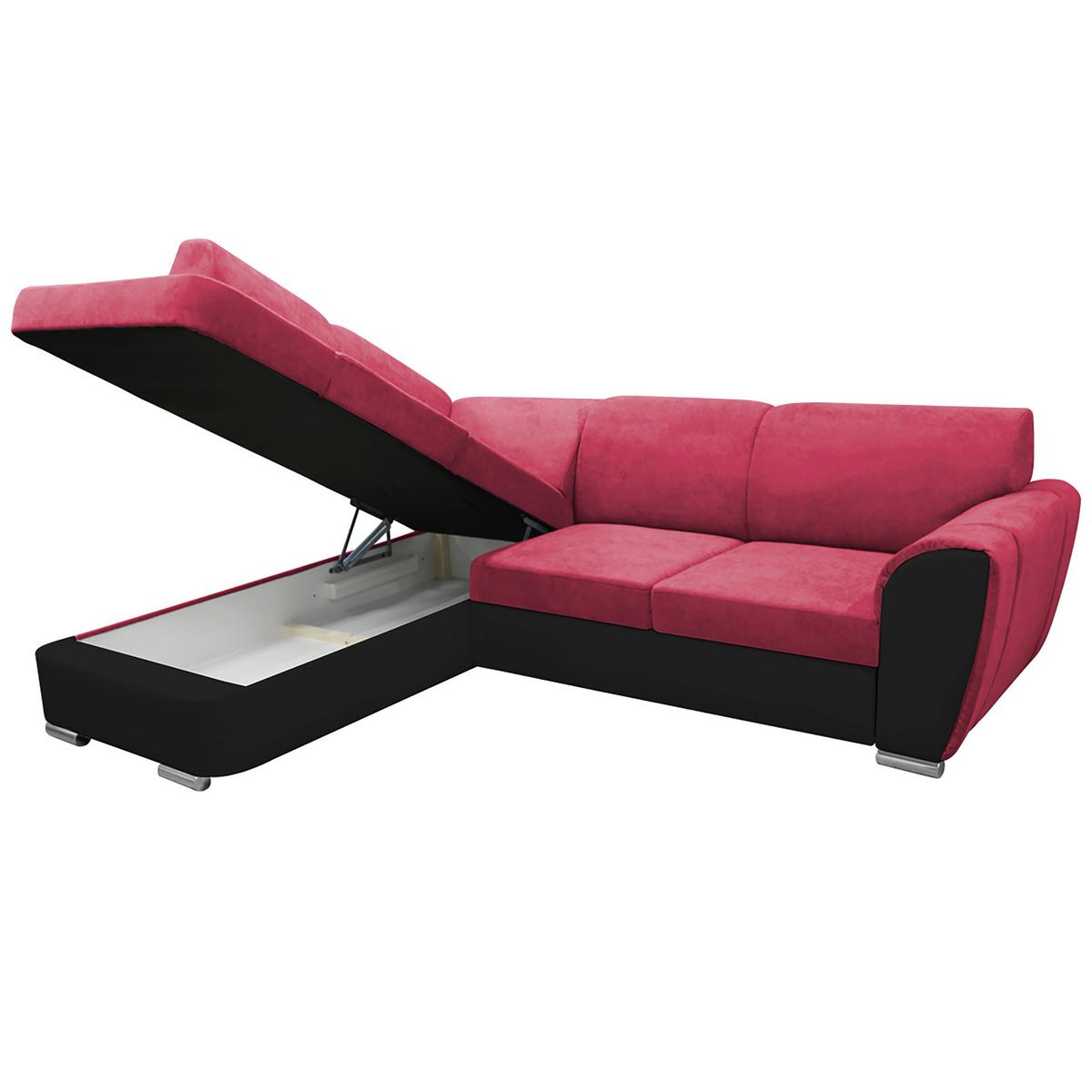 Ecksofa Mit  Bettkasten Doris Rücken Echt Rot/schwarz - Silberfarben/Rot, Design, Textil (196/255cm) - MID.YOU