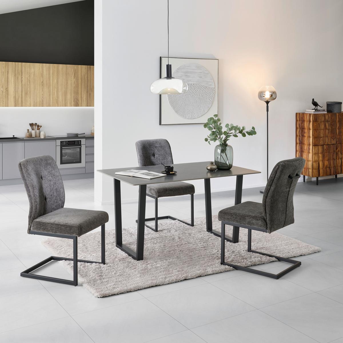 Esstisch Emin Keramik Grau, B: 140 Cm - Anthrazit/Schwarz, KONVENTIONELL, Stein/Metall (140/90/76cm) - MID.YOU