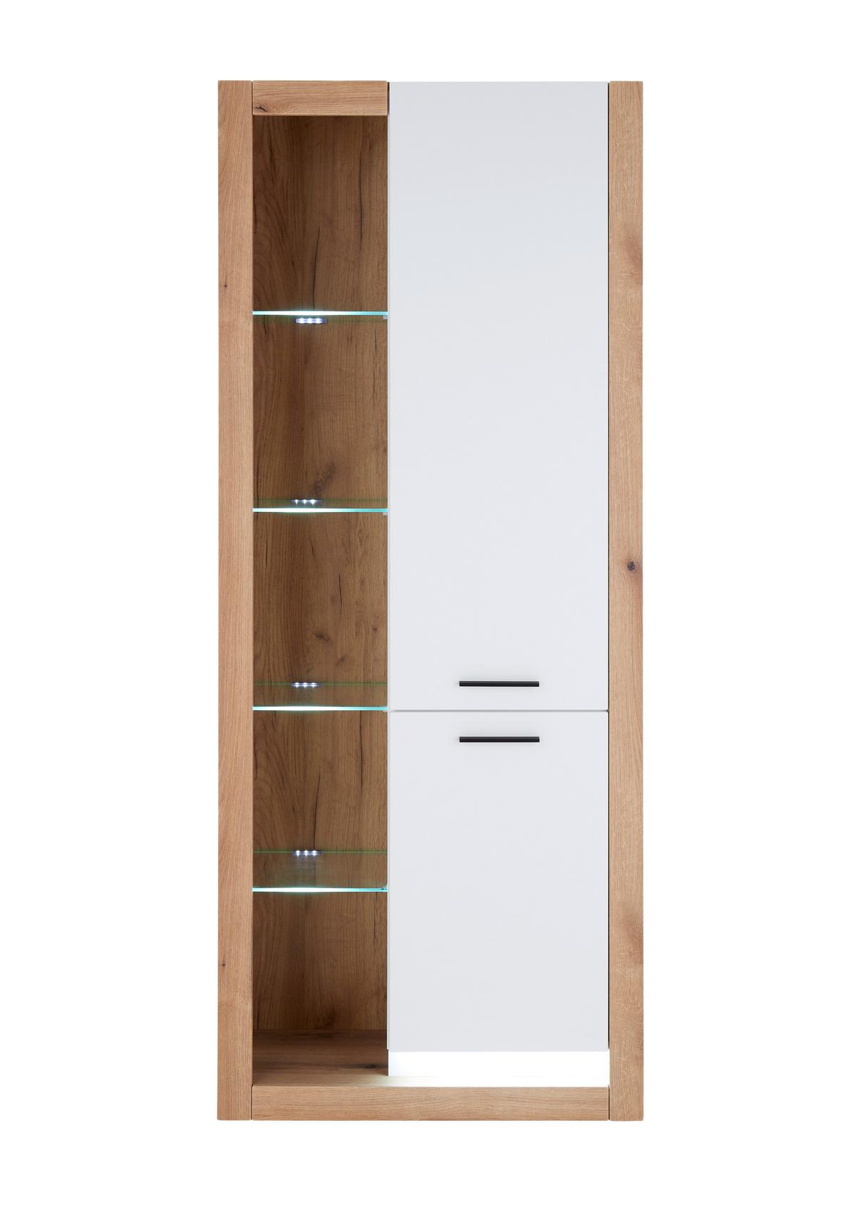 Mehrzweckschrank Brixen Weiß/Eichefarben B: 80cm - Eichefarben/Schwarz, Design, Glas/Holzwerkstoff (80/195/37cm) - MID.YOU