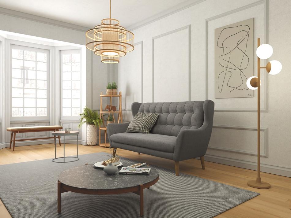 3-Sitzer-Sofa Henry, Dunkelgrau B: 197 cm - Eichefarben/Dunkelgrau, KONVENTIONELL, Textil (197/107/94cm) - Trendmanufaktur