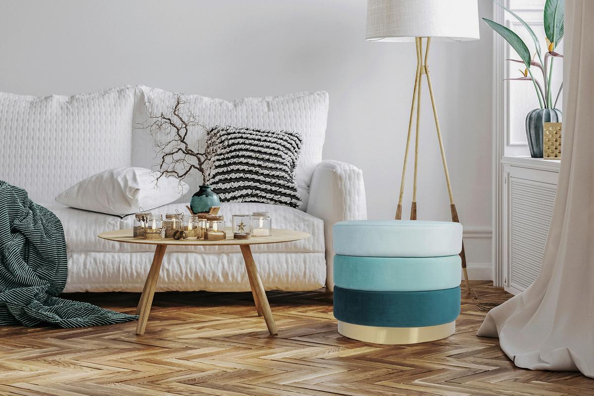 Hocker Elyse 100 Blau D: 50 Cm - Blau/Goldfarben, Design, Textil (50/42cm) - Kayoom