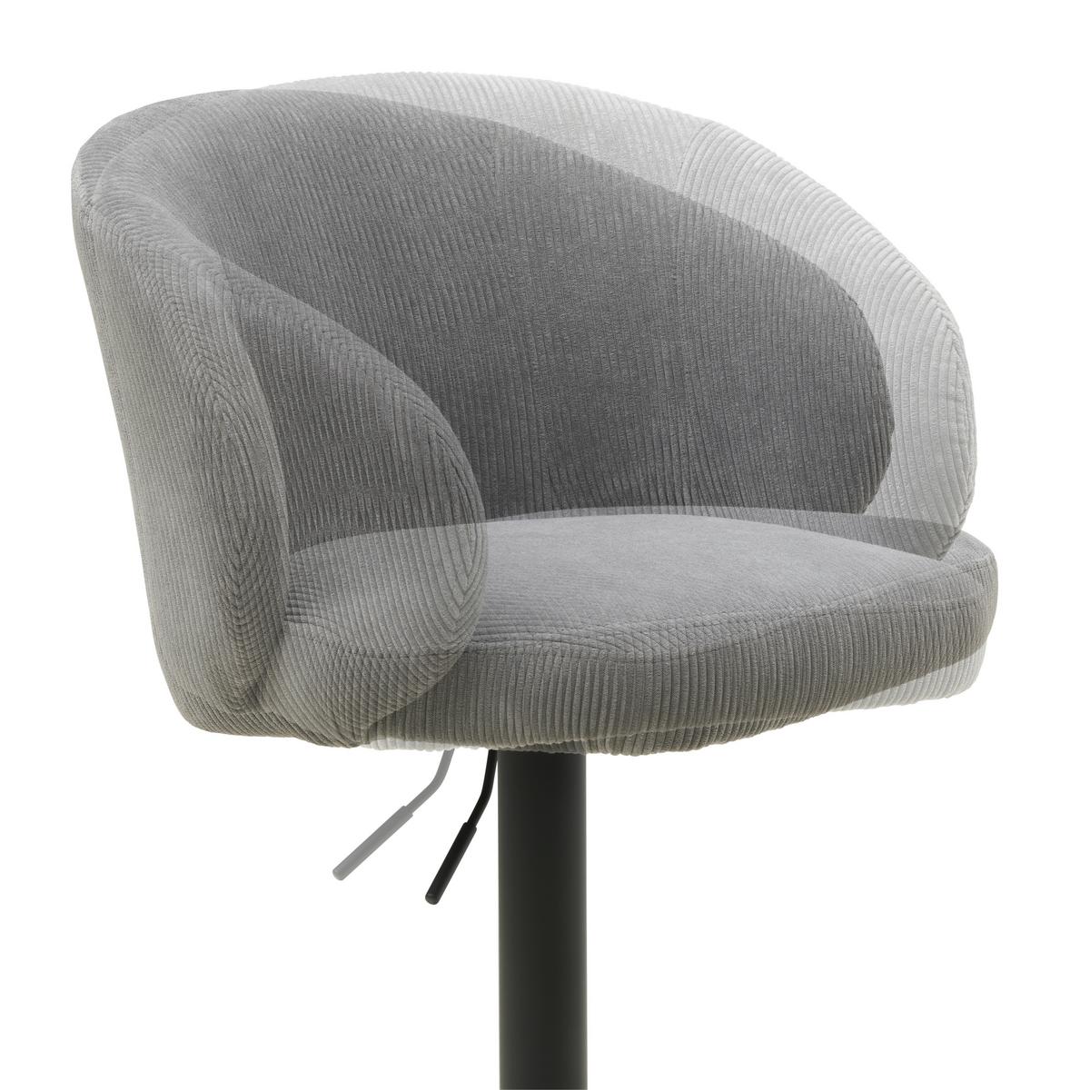 Barhocker höhenverstellbar mit Lehne Wisal Cord Grau - Schwarz/Grau, KONVENTIONELL, Textil/Metall (54/91-112/52cm) - MID.YOU