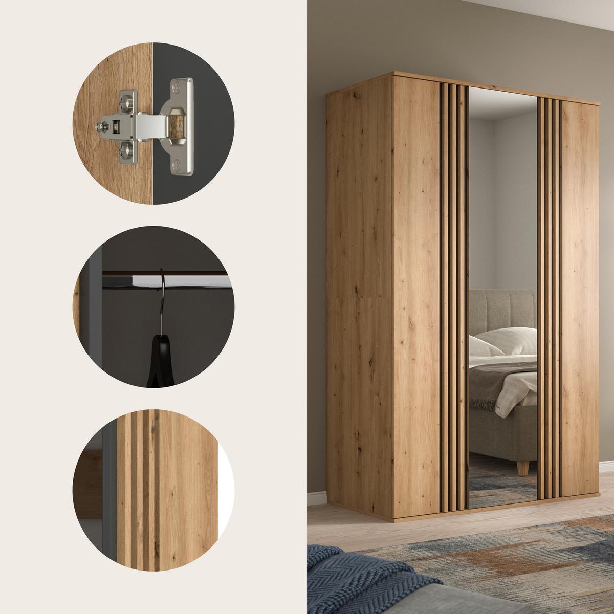 Drehtürenschrank Tofta Eiche Dekor/Anthrazit B: 120cm - Anthrazit/Eiche Artisan, ROMANTIK / LANDHAUS, Holzwerkstoff (120/192/56cm) - Livetastic