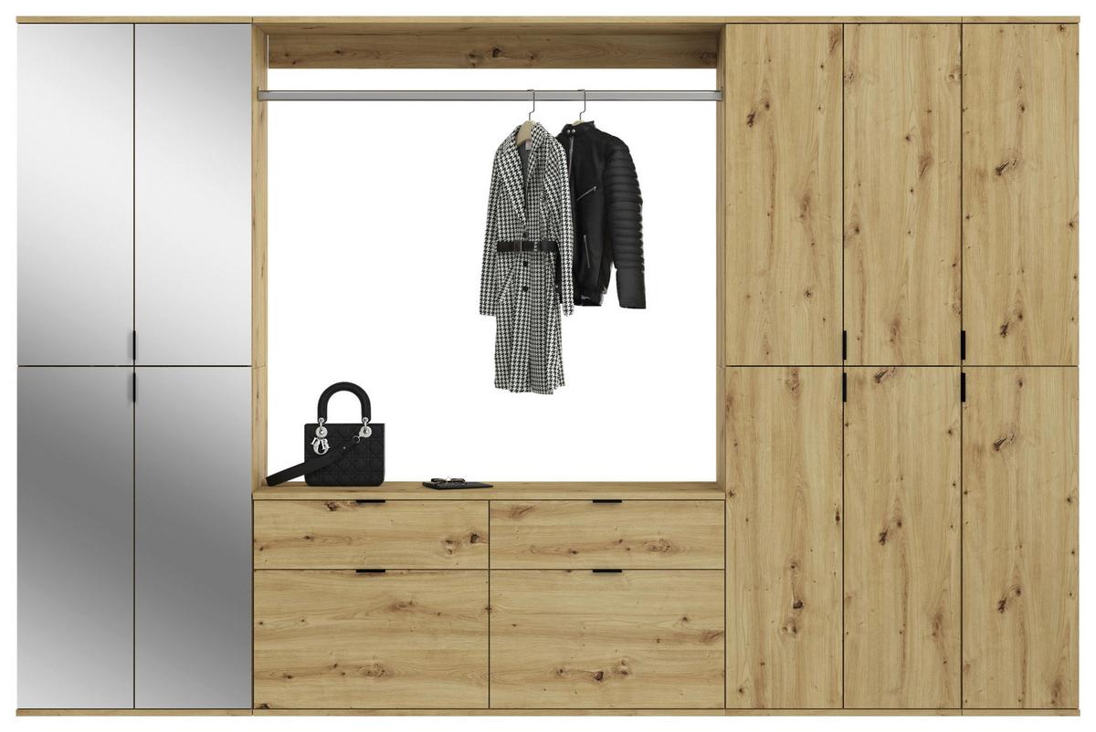 Garderobe Projekt X 4-Teilig Eiche Artisan B: 273 cm - KONVENTIONELL, Glas/Holzwerkstoff (273/193/34cm) - MID.YOU