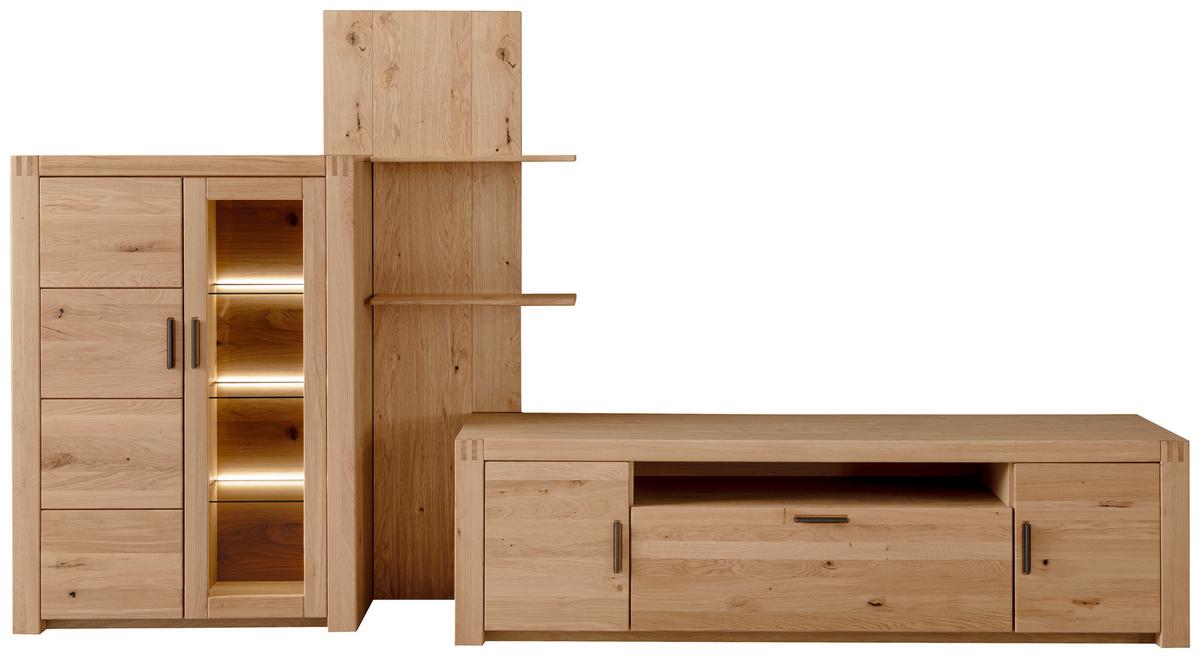 Wohnwand Prag - Eichefarben, Design, Glas/Holz (332/184/50cm)