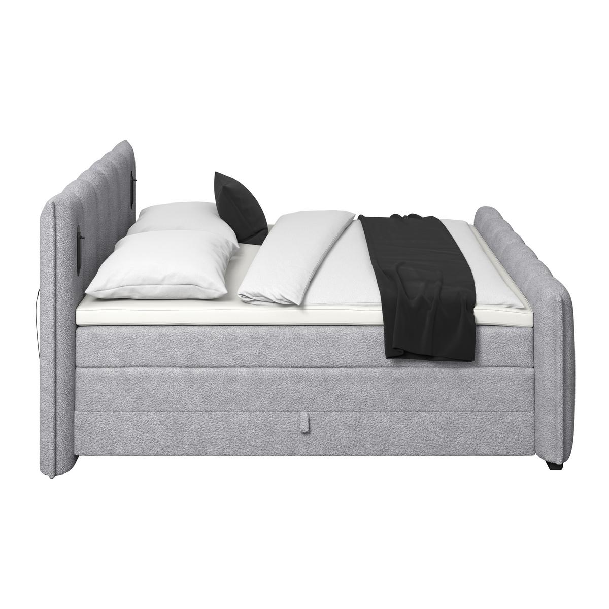 Boxspringbett Elysia inkl. Bettkasten 180x200 - Hellgrau/Schwarz, Trend, Holz/Holzwerkstoff (180/200cm) - Luca Bessoni