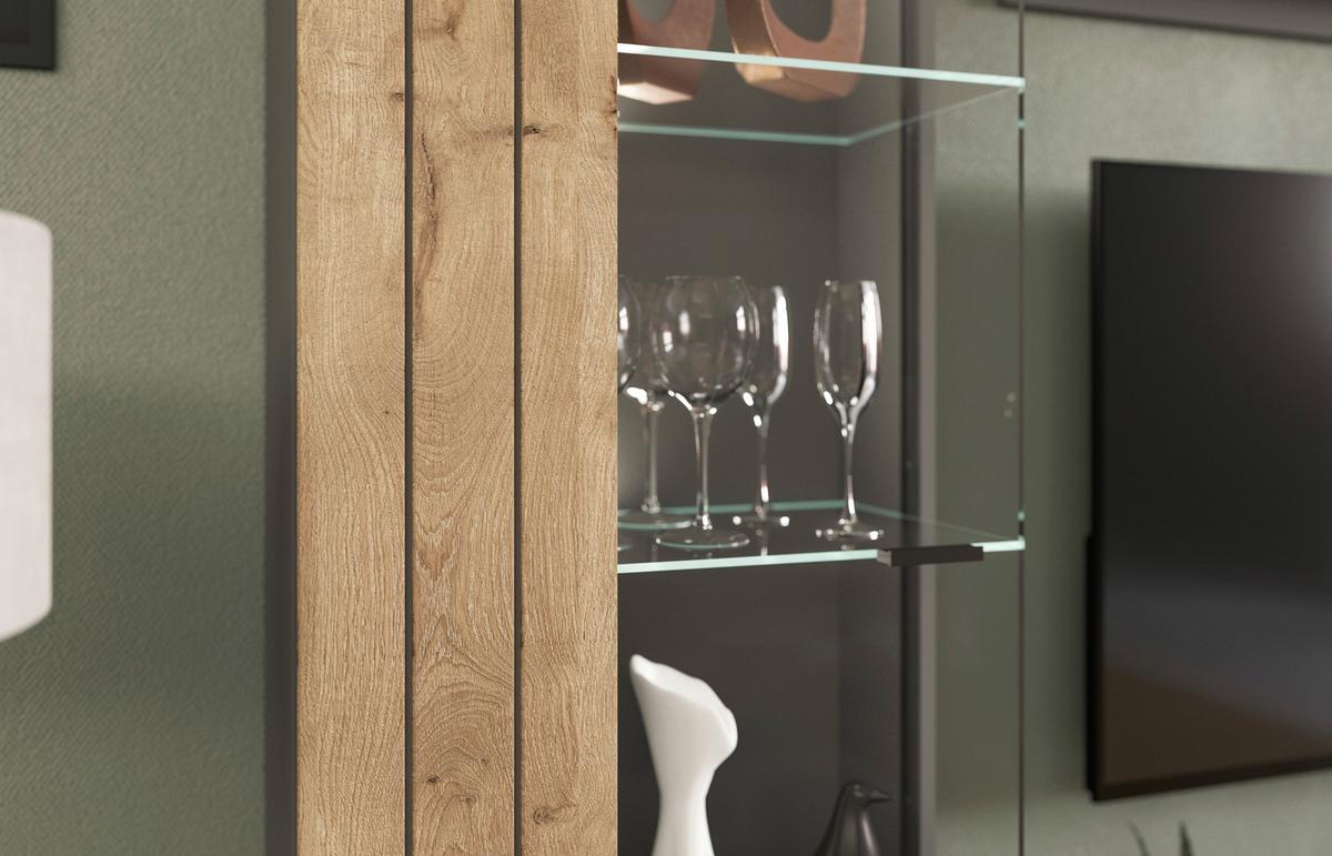 Vitrine Freno B: 60 cm Grau Nb Nox Oak Dekor - KONVENTIONELL, Glas/Holzwerkstoff (60/194/37cm) - MID.YOU