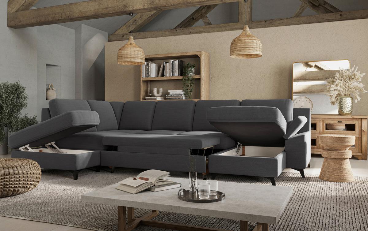 Wohnlandschaft Boom, Dunkelgrau 204x309x156 - Dunkelgrau/Schwarz, KONVENTIONELL, Textil (204/309/156cm) - Cotta