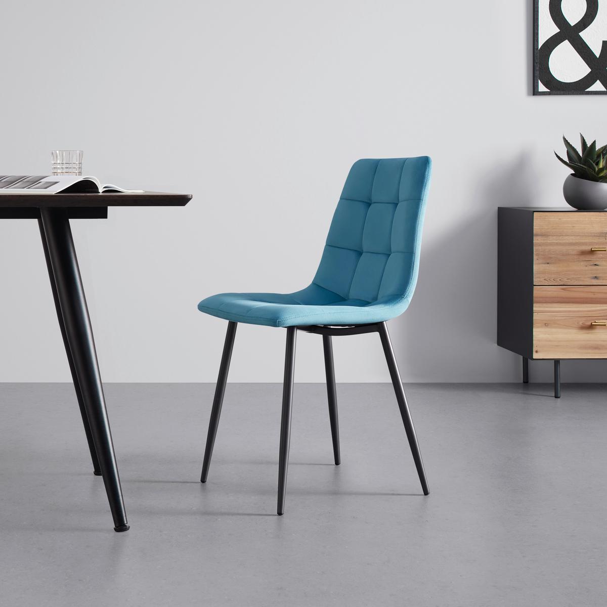 Jídelní židle RIA petrolejová - petrolej/černá, Moderní, kov/dřevo (43,5/87/54cm) - Bessagi Home