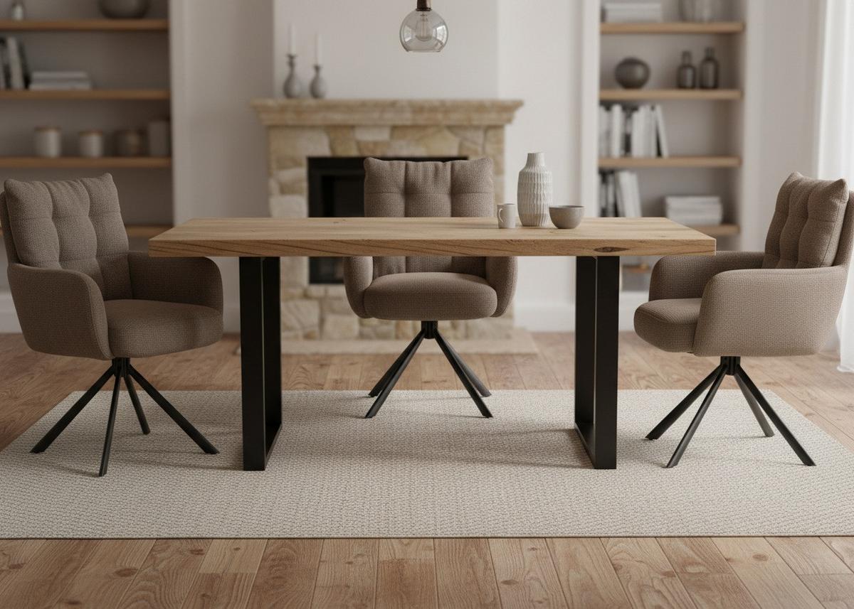 Armlehnstuhl Lina Taupe Sitzfl. 180° drehbar, B: 60cm - Taupe/Schwarz, KONVENTIONELL, Textil/Metall (60/95/67cm) - MID.YOU