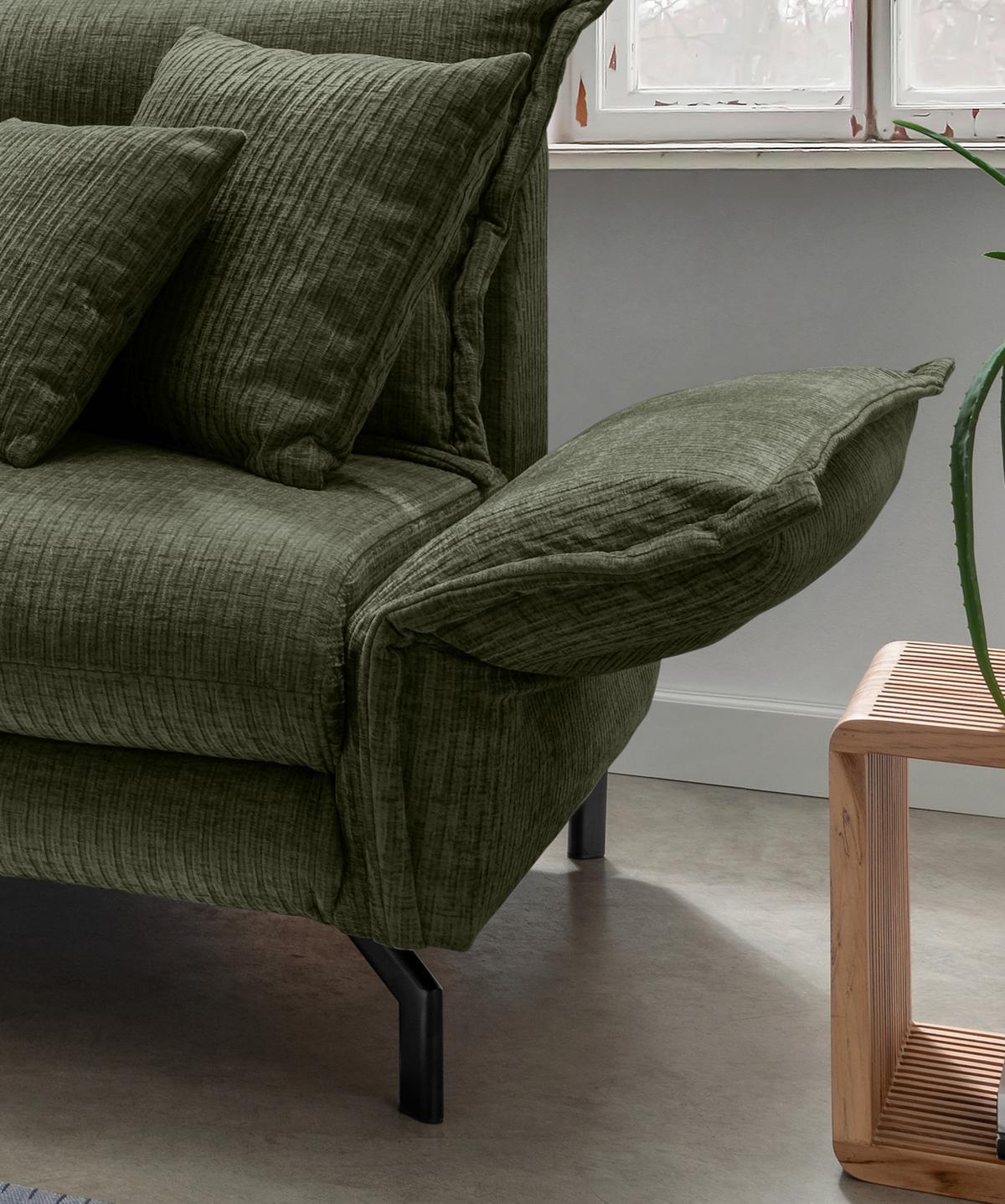 Ecksofa Lava - Schwarz/Olivgrün, Design, Textil (180/255cm) - Livetastic