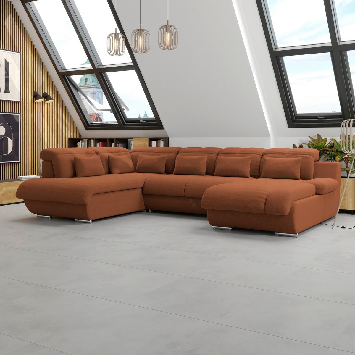 Wohnlandschaft Multi mit Schlaffunktion terracotta - Chromfarben/Dunkelgrau, MODERN, Textil (184/345/228cm) - Luca Bessoni