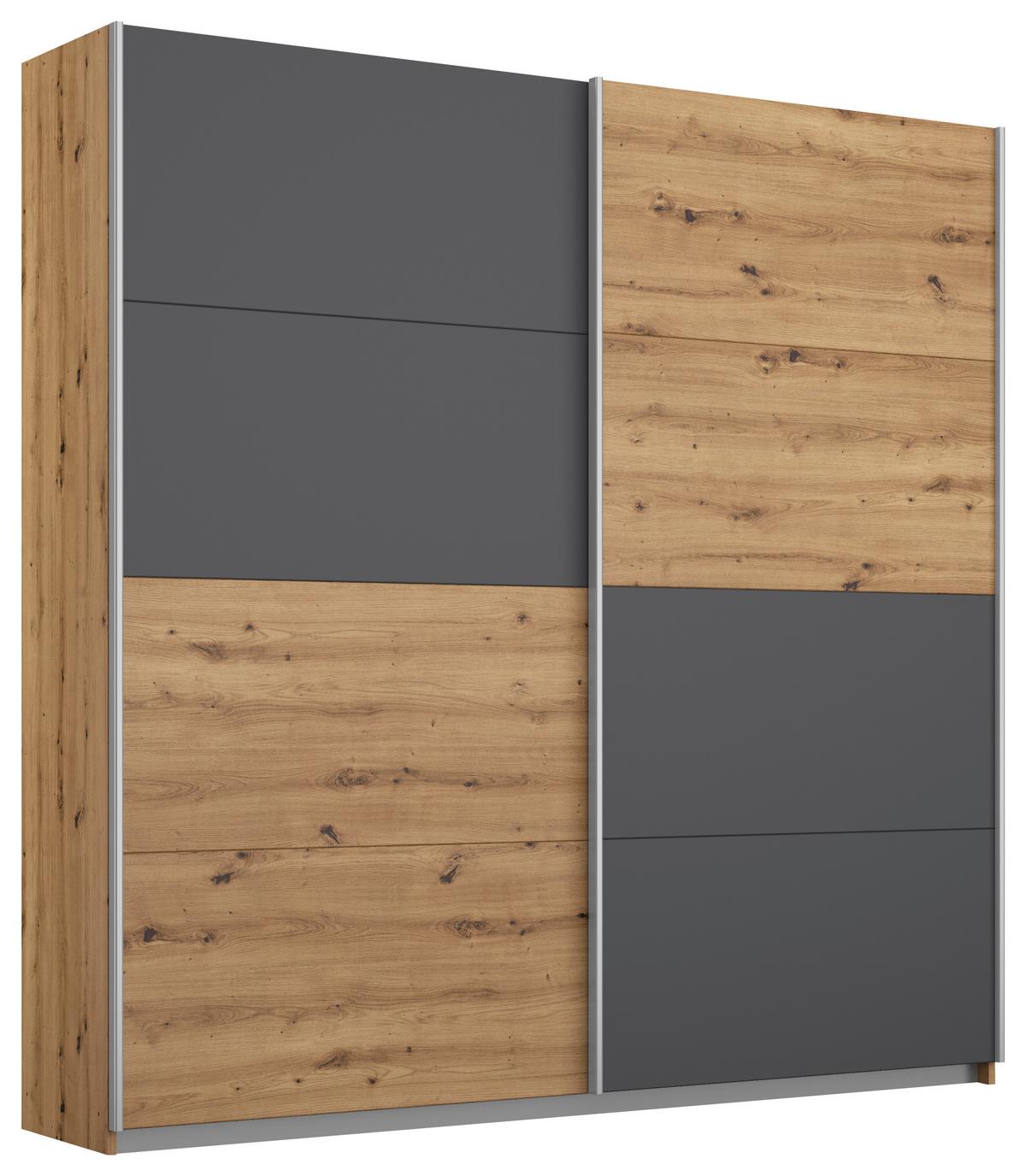 Schwebetürenschrank Subito - Graphitfarben/Eiche Artisan, MODERN, Holzwerkstoff (181/197/61cm) - Rauch Möbel