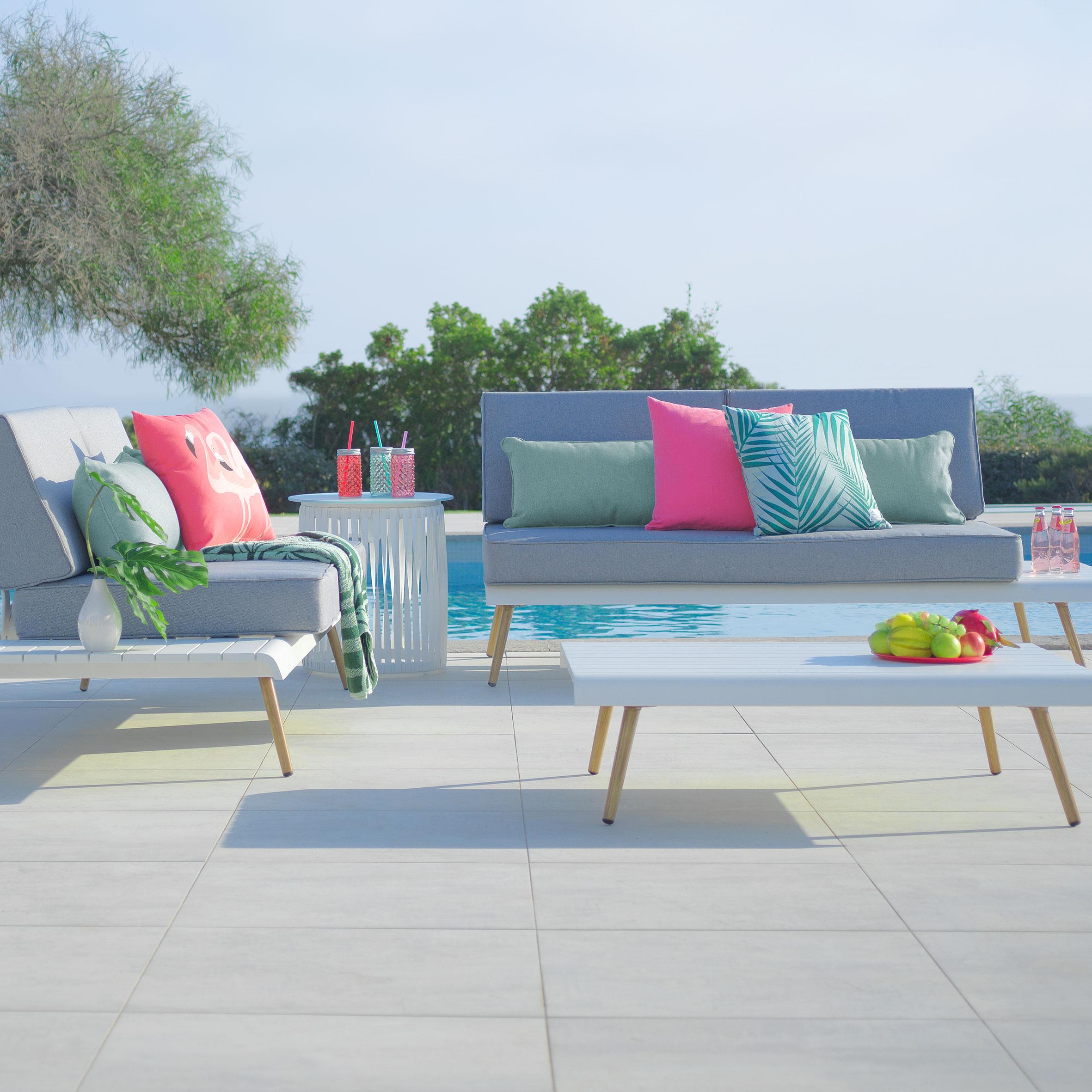 TERASOVÁ SEDACIA SÚPRAVA ABU DHABI - sivá/biela, kov/textil - Modern Living